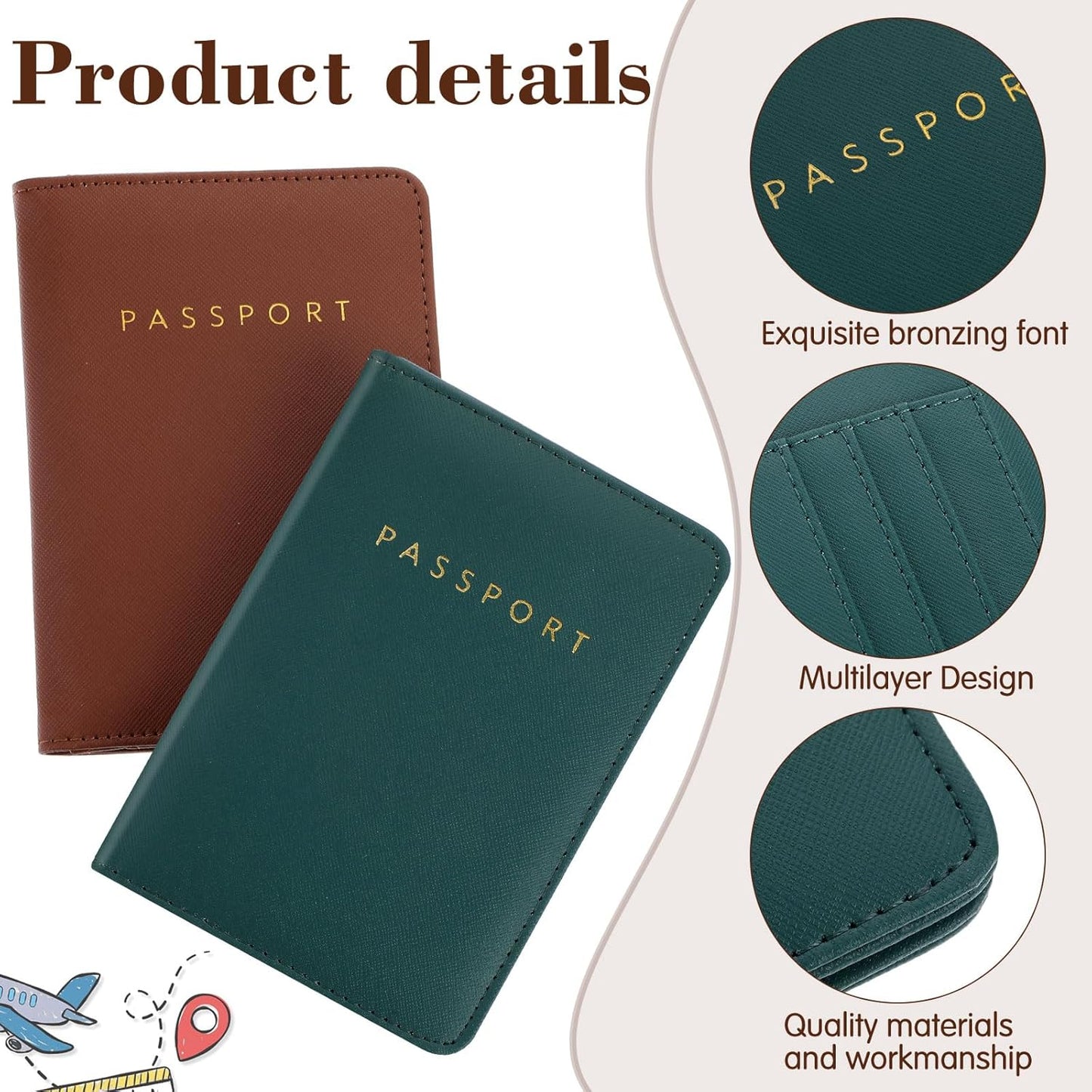 Frienda 2 Pieces Bridal Passport Covers Holder Waterproof Leather Holder Covers Travel Wallet Passport Case for Women and Men