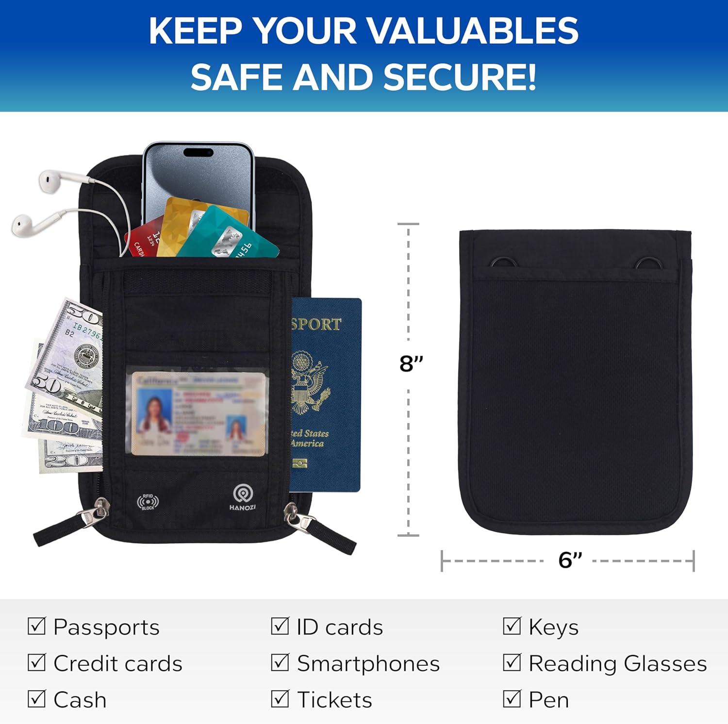 Travel Neck Wallet – Travel pouch and RFID Blocking Passport Holder for Women and Men - Slim Travel