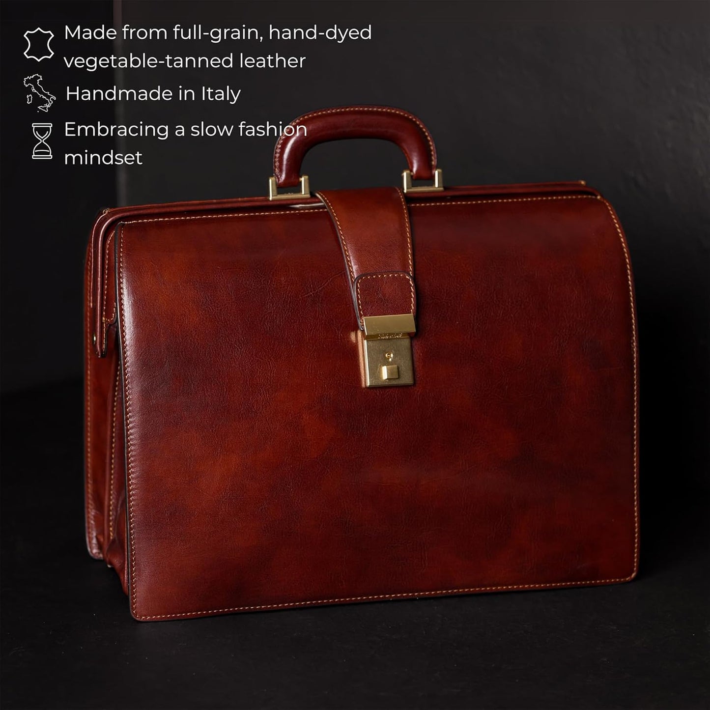 Time Resistance Leather Lawyer Briefcase - Italian Handmade Laptop Briefcase for Men and Women - Attache Case - Doctor Bag