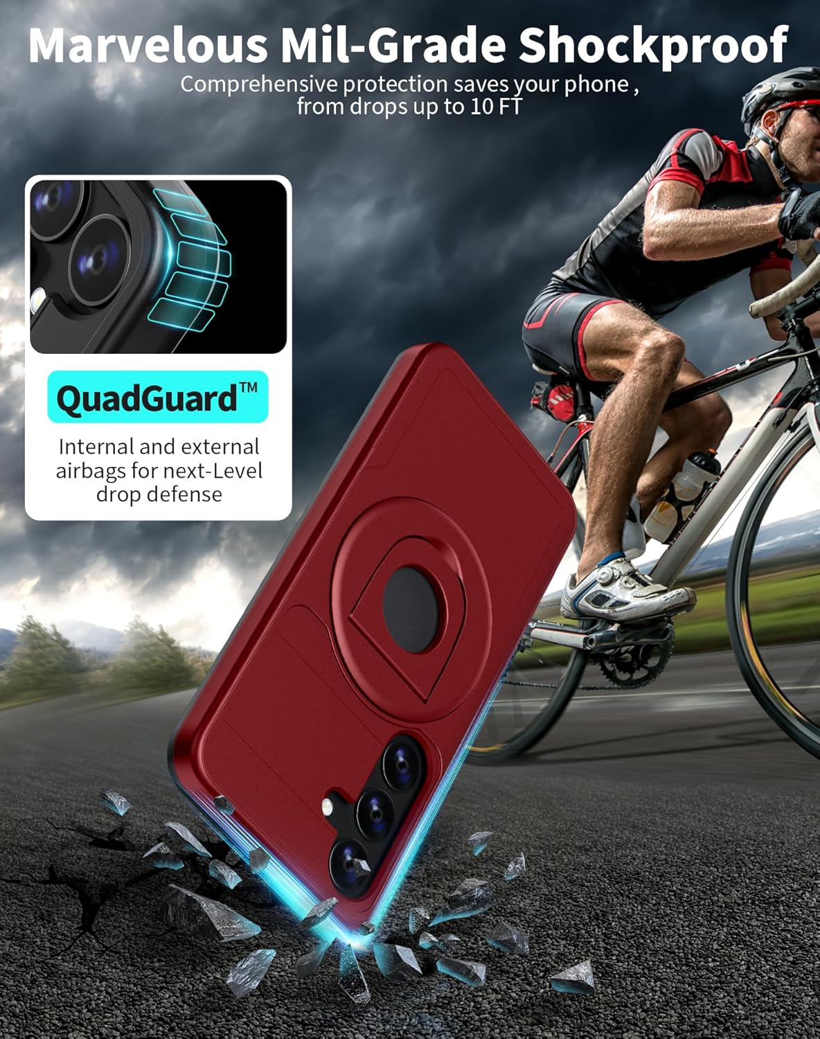 for Samsung Galaxy S24 Plus Case Magnetic Compatible with MagSafe Wireless Charging,with Screen Protector,for S24+Plus Case with Stand Ring Anti-Scratch Shockproof Heavy Duty Protection Red