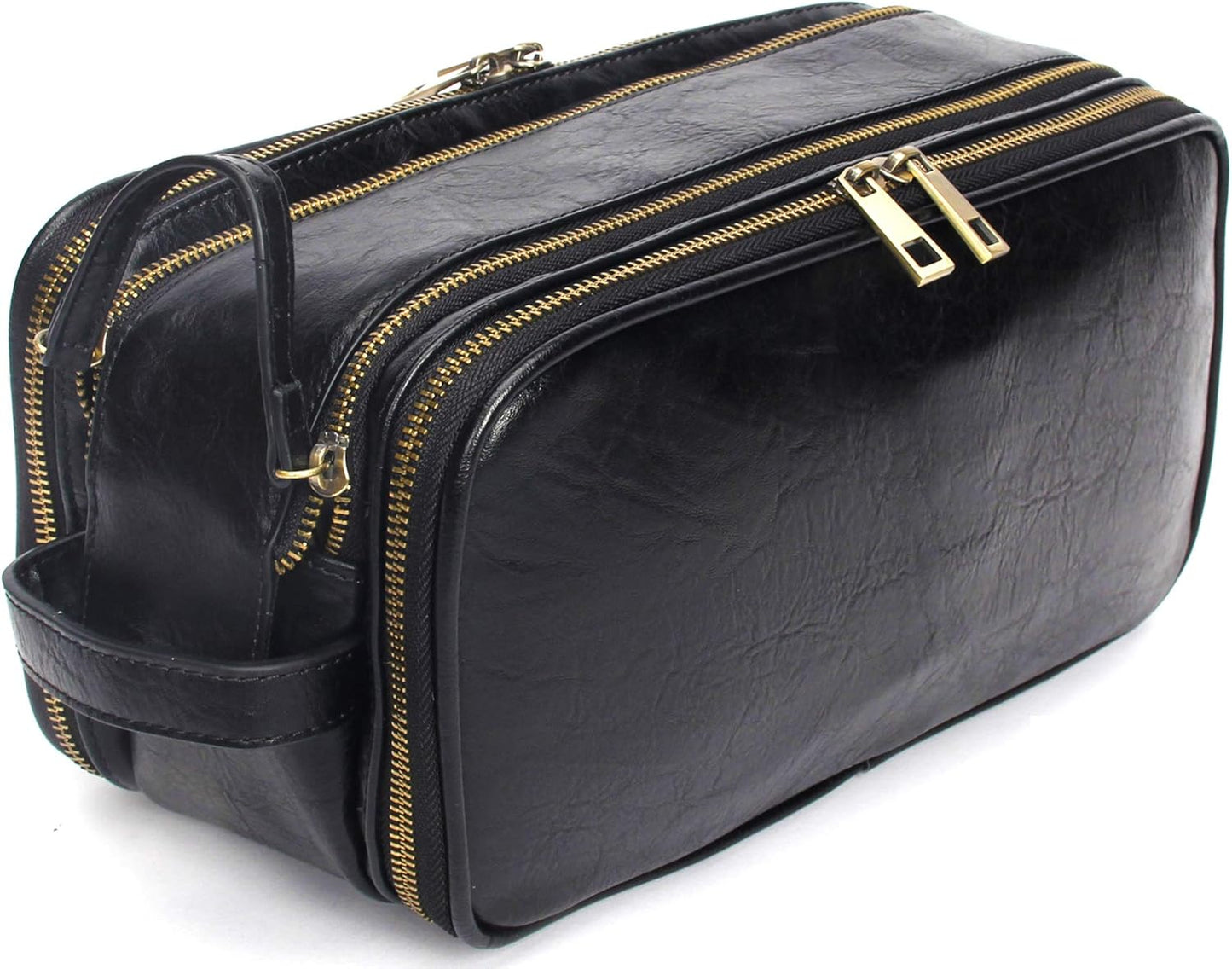 Travel Toiletry Bag for Men Leather Dopp Kit Bags Personalized Christmas Gift Black