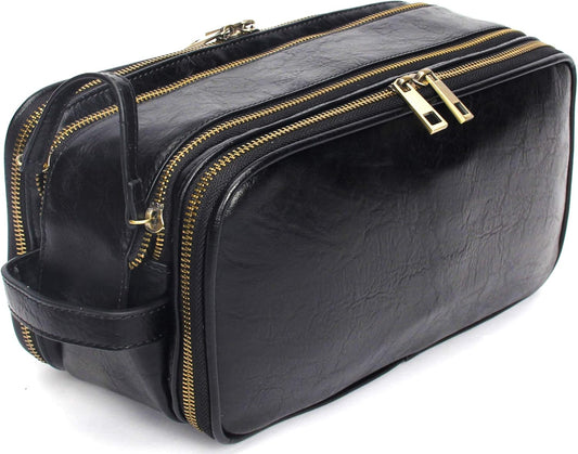 Travel Toiletry Bag for Men Leather Dopp Kit Bags Personalized Christmas Gift Black