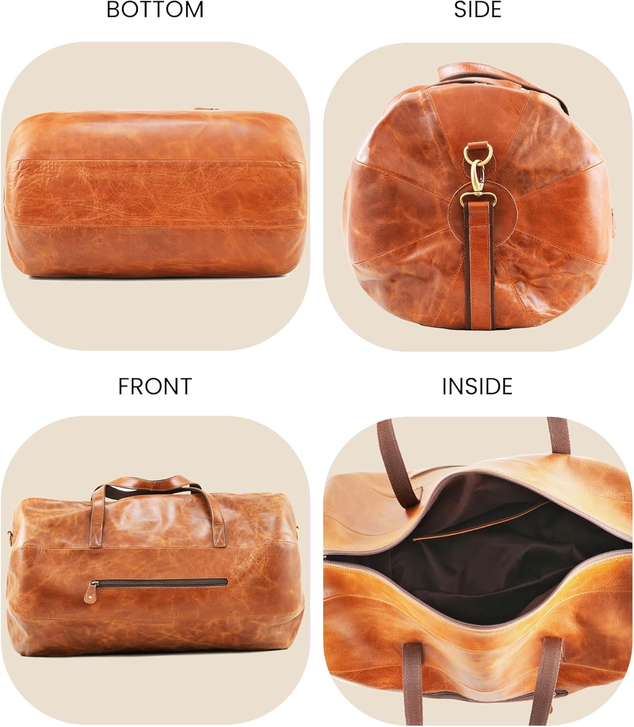 Handmade World Leather Duffle Gym Sports Bag For Men Women 'The GoalGear' Carry all Luggage Hold all Travel Overnighter Weekender Bag (With Strap)