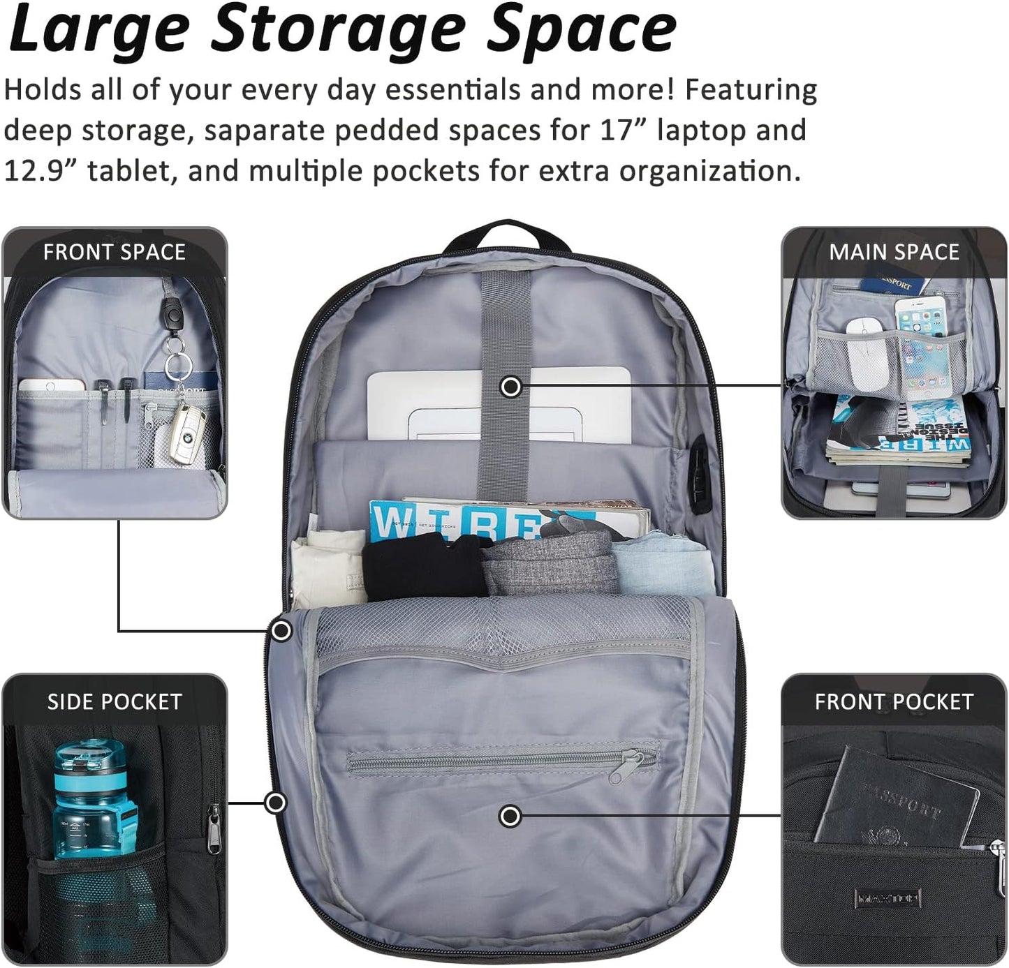 MAXTOP Travel Laptop Backpack Business Backpacks with USB Charging Port Water Resistant School College Bookbag