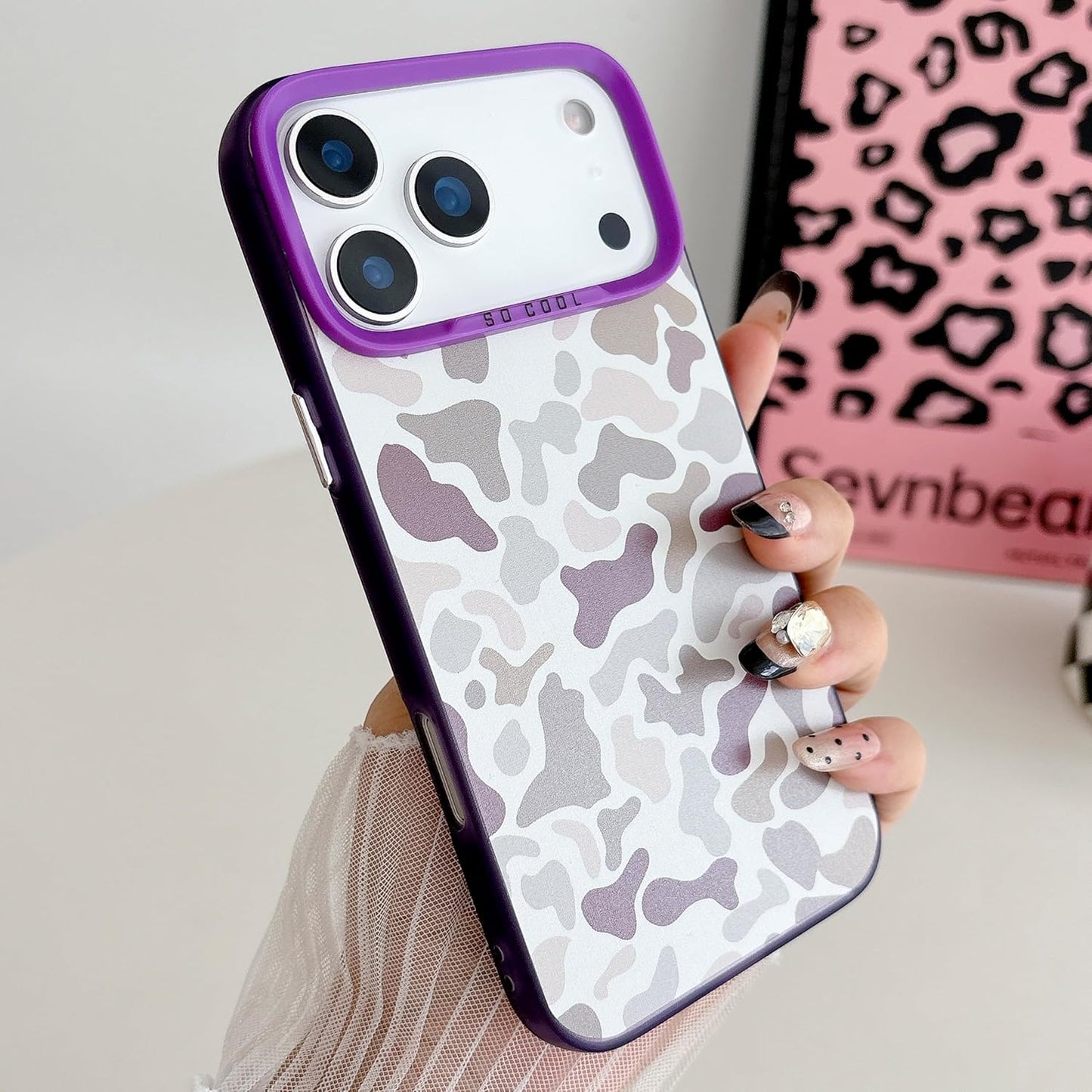 for iPhone 17 Pro Case, Vintage Camo Pattern Design for Men Boys Teens, Cool Camouflage Shockproof Protective Cover for Girls Women - Purple