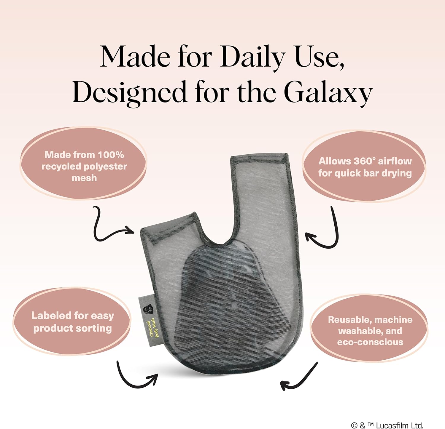 Kitsch x Star Wars Darth Vader Soap Saver Bag – Patented Mesh Bag Soap Holder for Body Wash Bar