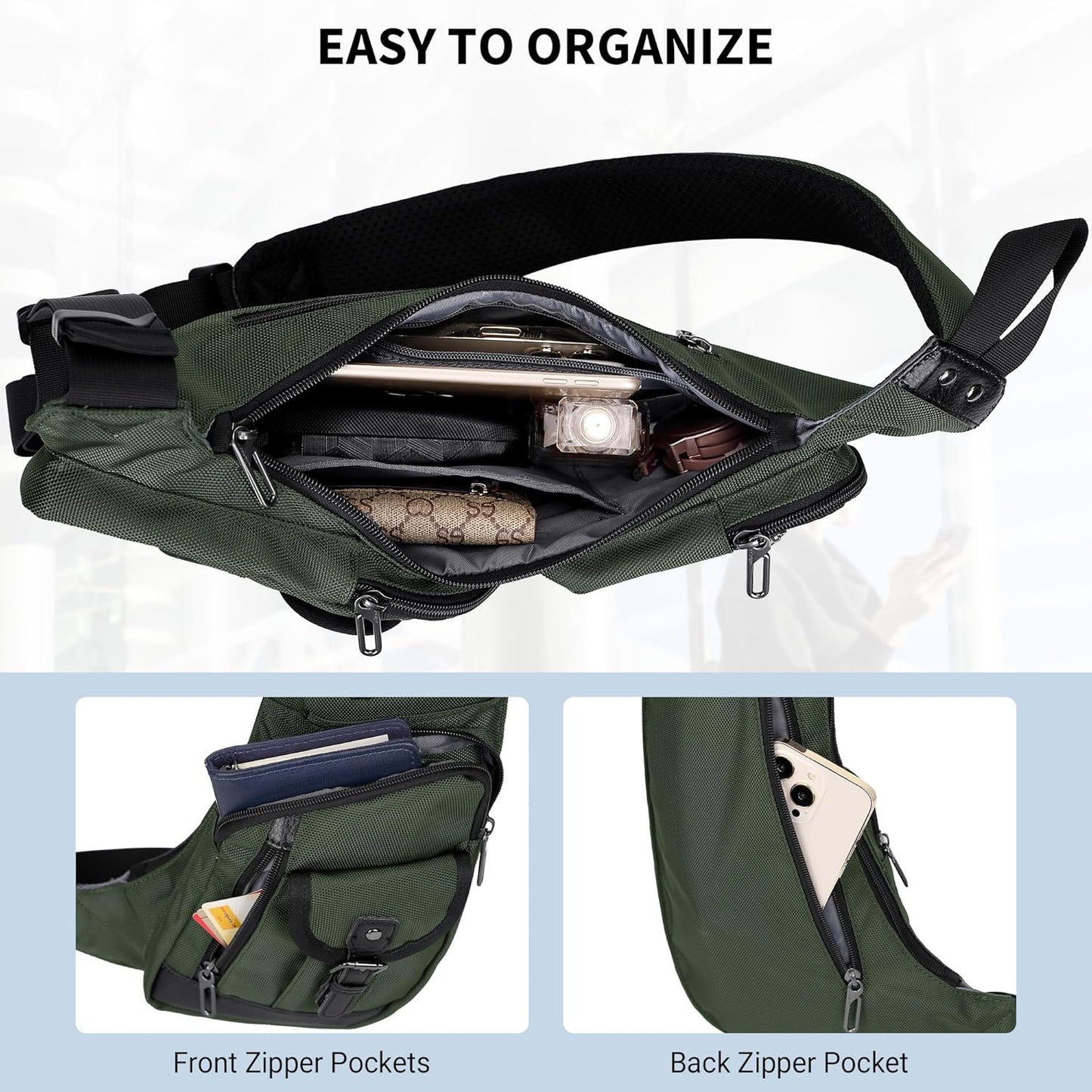 WITZMAN Sling Bag for Men Crossbody Bags Travel Slim Chest Bag One Strap Lightweight Casual Daypack