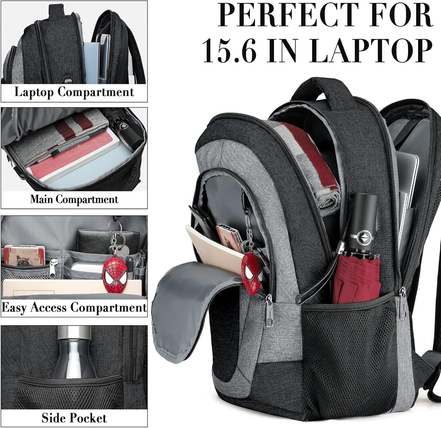 Travel Laptop Backpack Men, School Backpacks for College Teen Boys Water Resistant Back Pack, Business Anti Theft Slim Sturdy Computer Bag Gifts Fits 15.6 Inch Laptop with USB Charging Port