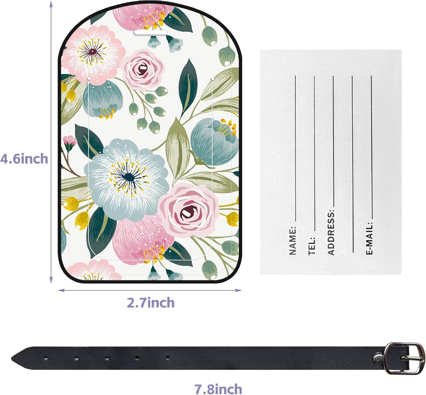 2 Pack Luggage Tags Spring Flowers PU Leather Baggage Handbag Suitcase Tags with Secure Strap