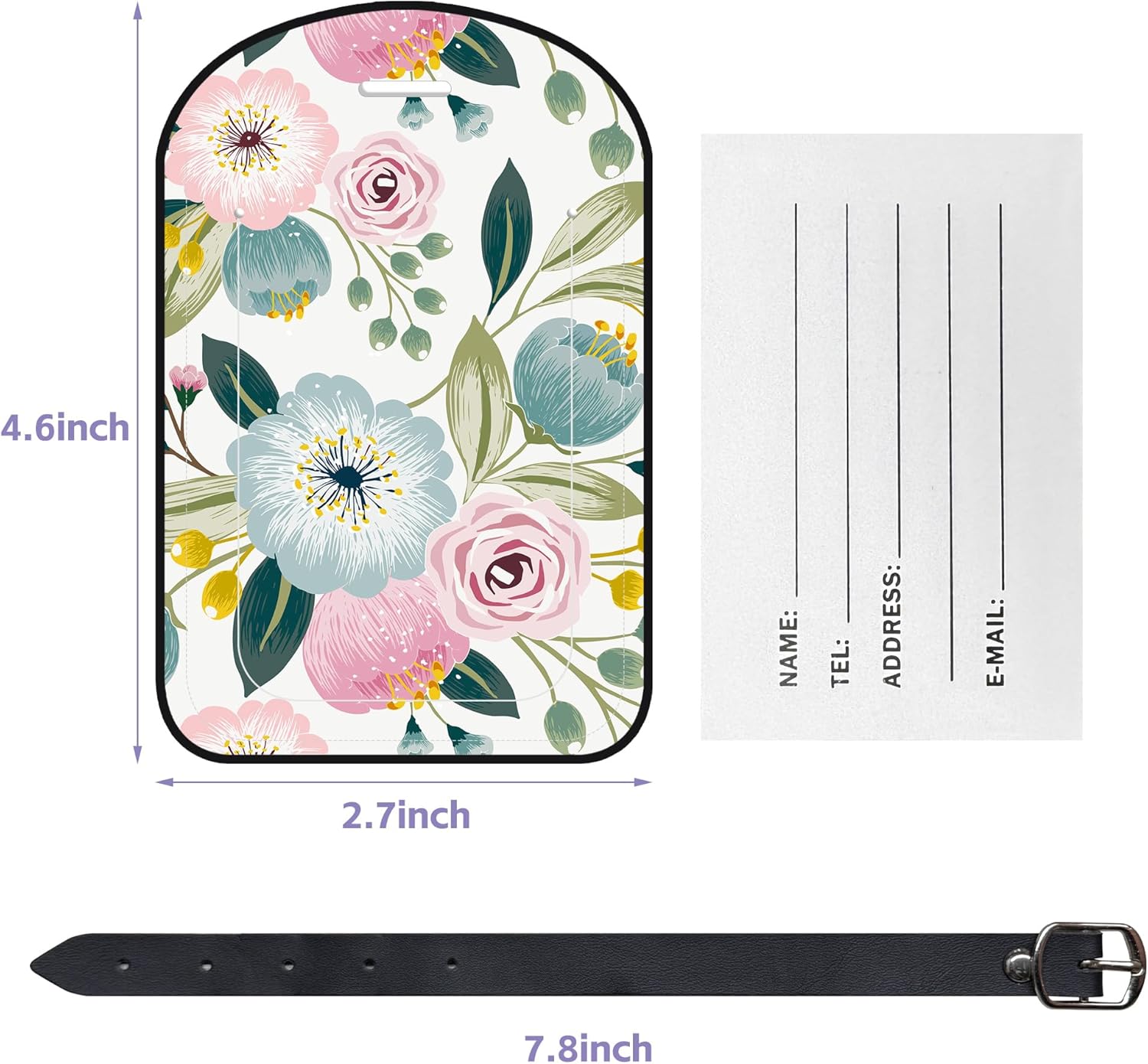 2 Pack Luggage Tags Spring Flowers PU Leather Baggage Handbag Suitcase Tags with Secure Strap
