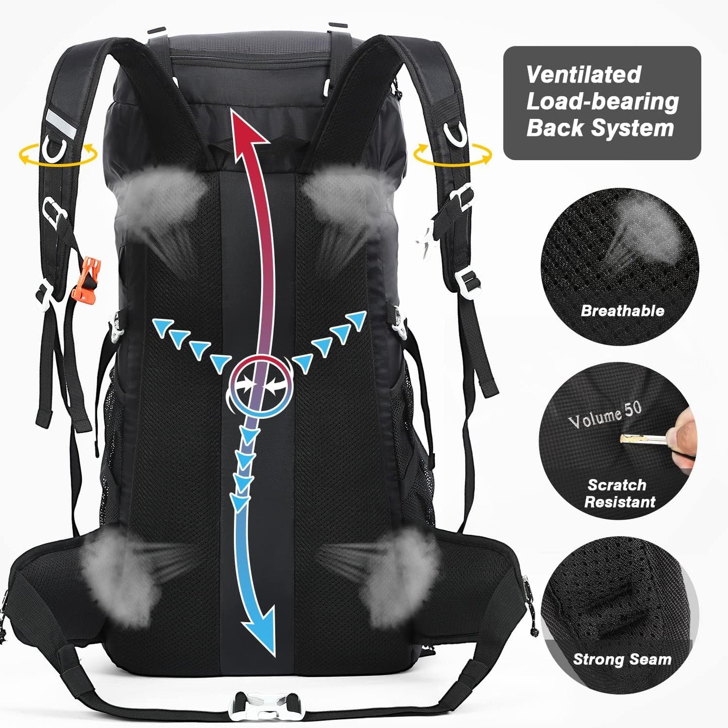 HOMIEE 50L Hiking Backpack Travel Bag Waterproof Camping Rucksack with Rain Cover Lightweight Backpacking Backpack