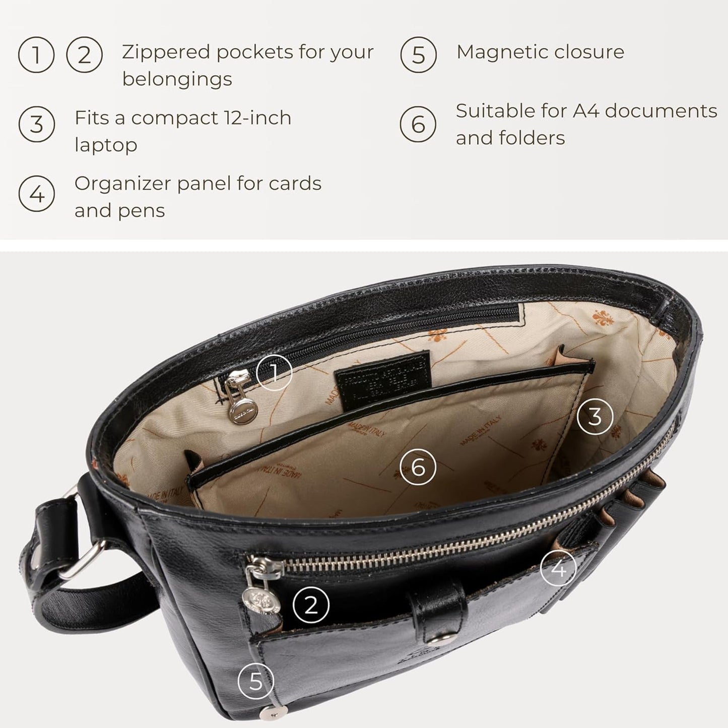 Time Resistance Leather Messenger Bag for Men, Handmade Crossbody Bag, Shoulder Bag Made in Italy