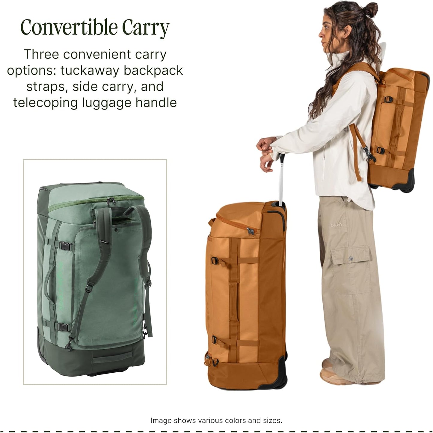 Eagle Creek Cargo Hauler XT Wheeled Duffel - Wheeled Backpack Duffel - Deployable Backpack Straps - Lockable U-Lid & Easy Access Compartment - 32" - Duck Green