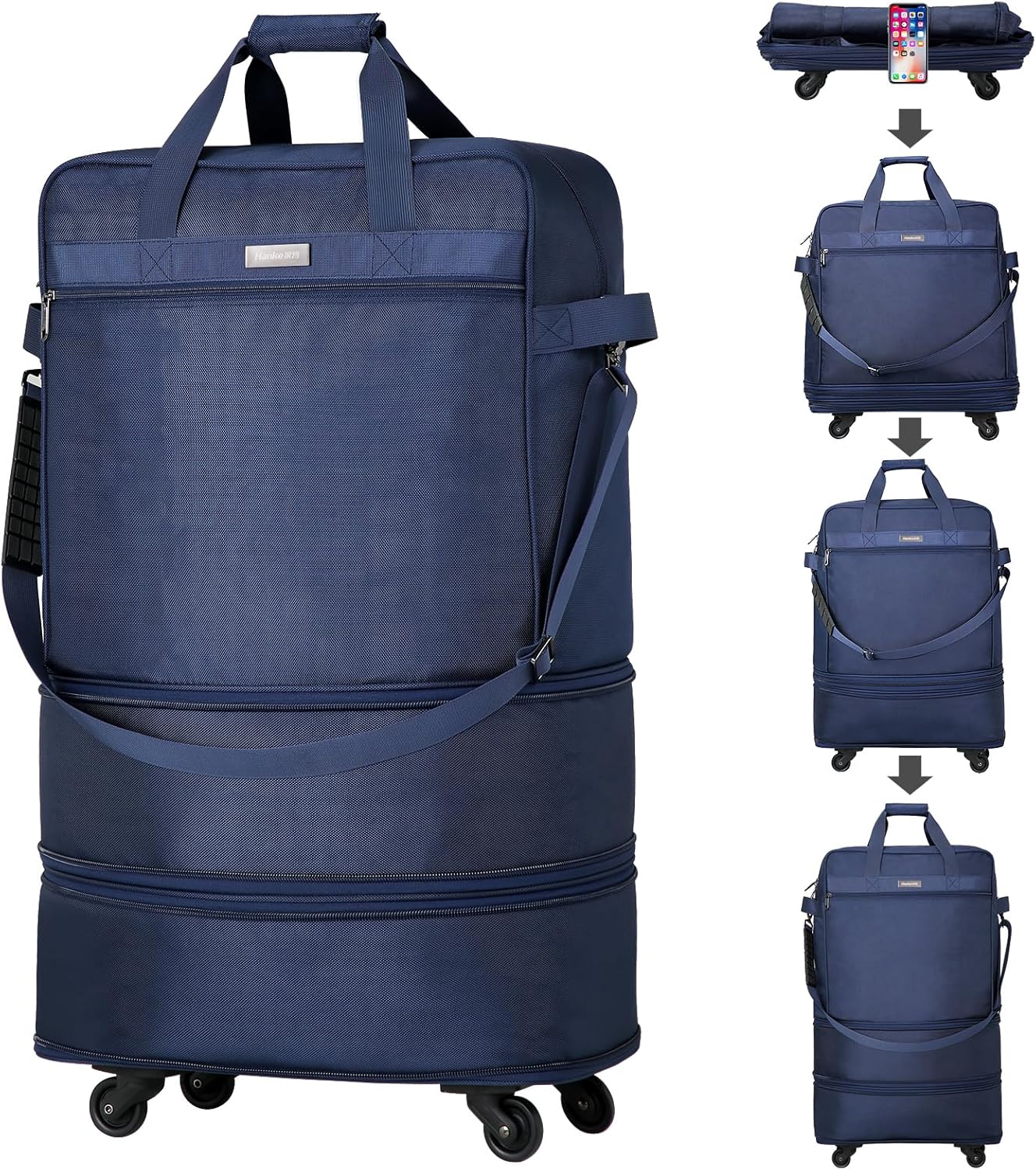 Hanke Suitcases with Wheels Expandable Foldable Luggage Bag Suitcase Collapsible Rolling Travel Bag Duffel Bag for Men Women Lightweight Suitcases without Telescoping Handle, Blue