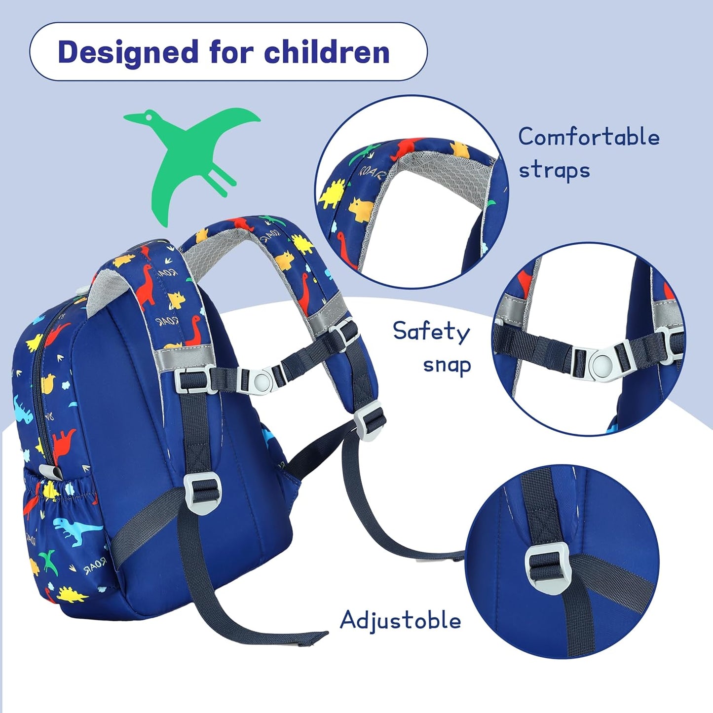 CAMTOP Toddler Backpack for Boys Girls 2-4, Kids Backpacks for Kindergarten Preschool, 12" H Small Bookbag for Daycare Travel (Dinosaur Blue)