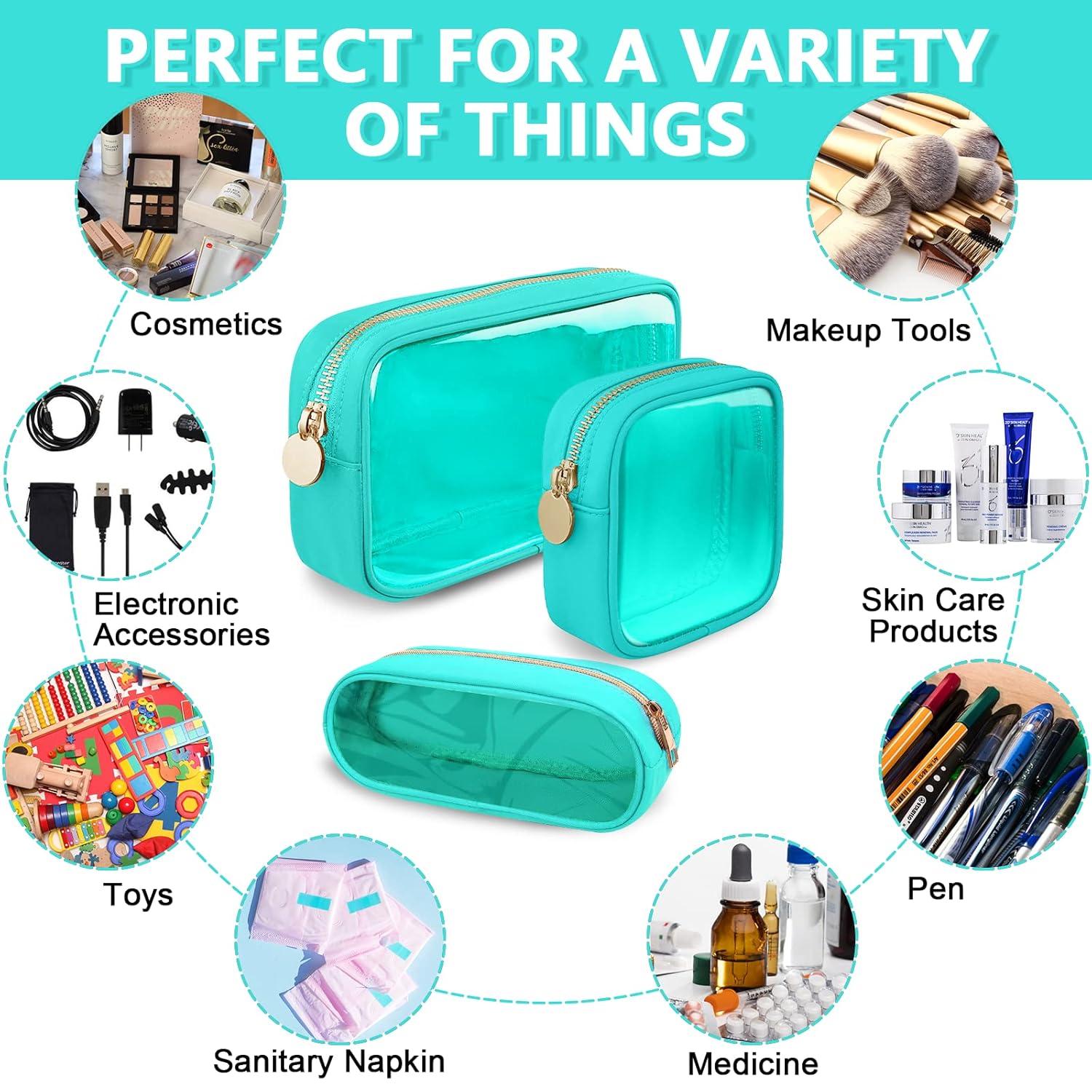 Clear Small Pencil Pouch Makeup Bag for Purse,Nylon&PVC Pencil Case Waterproof Makeup Brush Holder