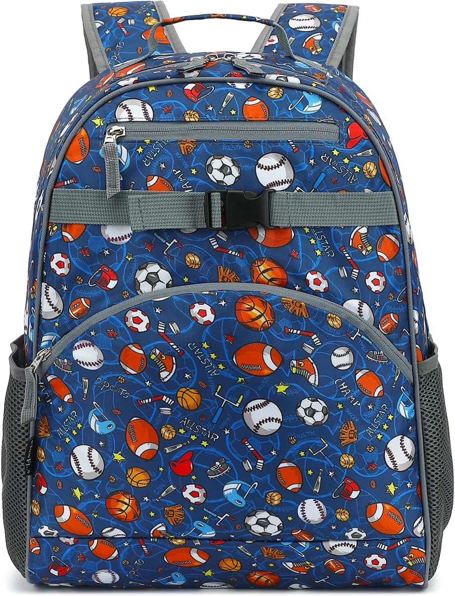 FlowFly Kids Backpack for Toddler Boys Girls, Simple Lightweight Bookbag for Daycare Kindergarten Elementary School Travel, Small Modern Bag (Large), Football