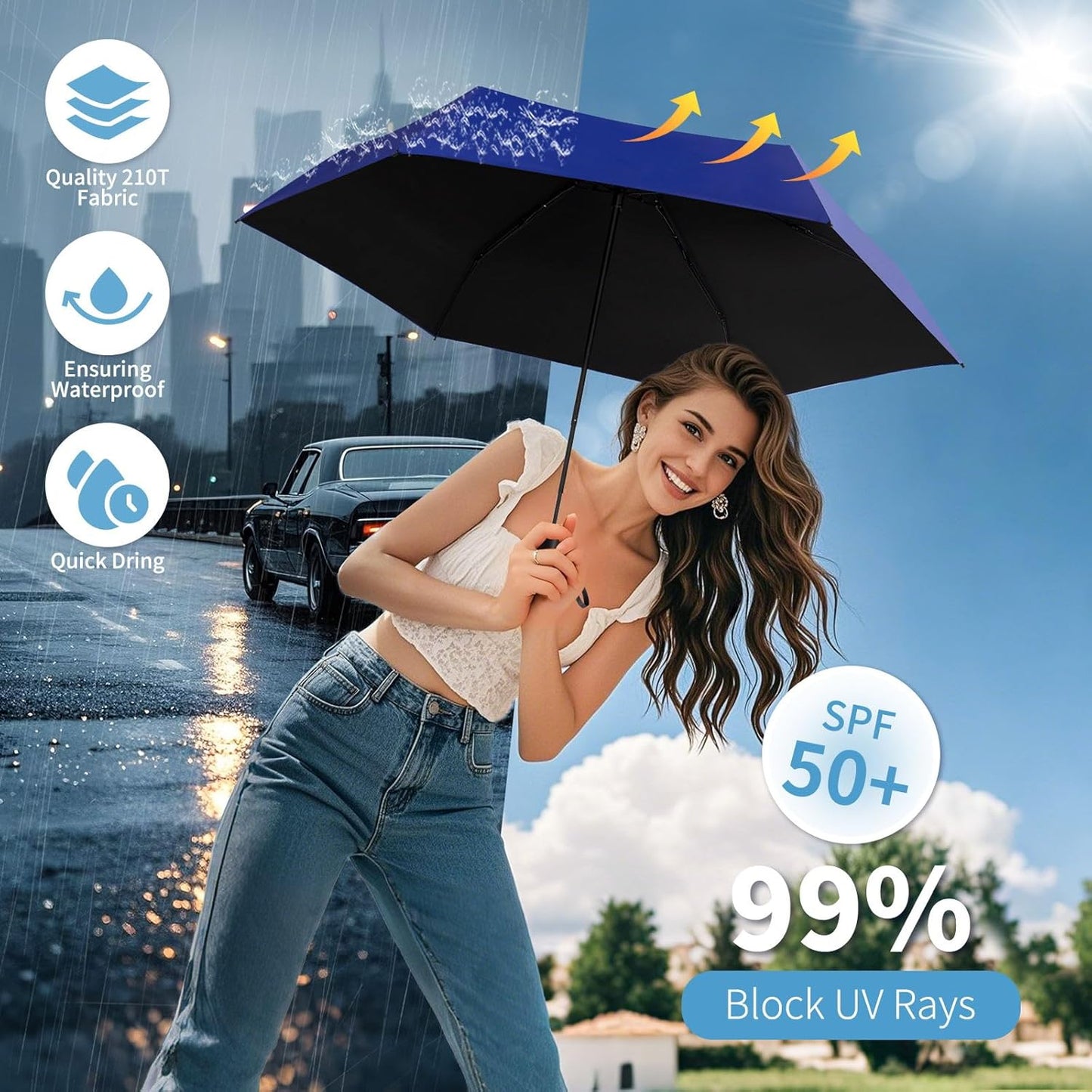 Yoobure Small Mini Umbrella with Case Light Compact Design Perfect for Travel Lightweight Portable Parasol Outdoor Sun&Rain Umbrellas