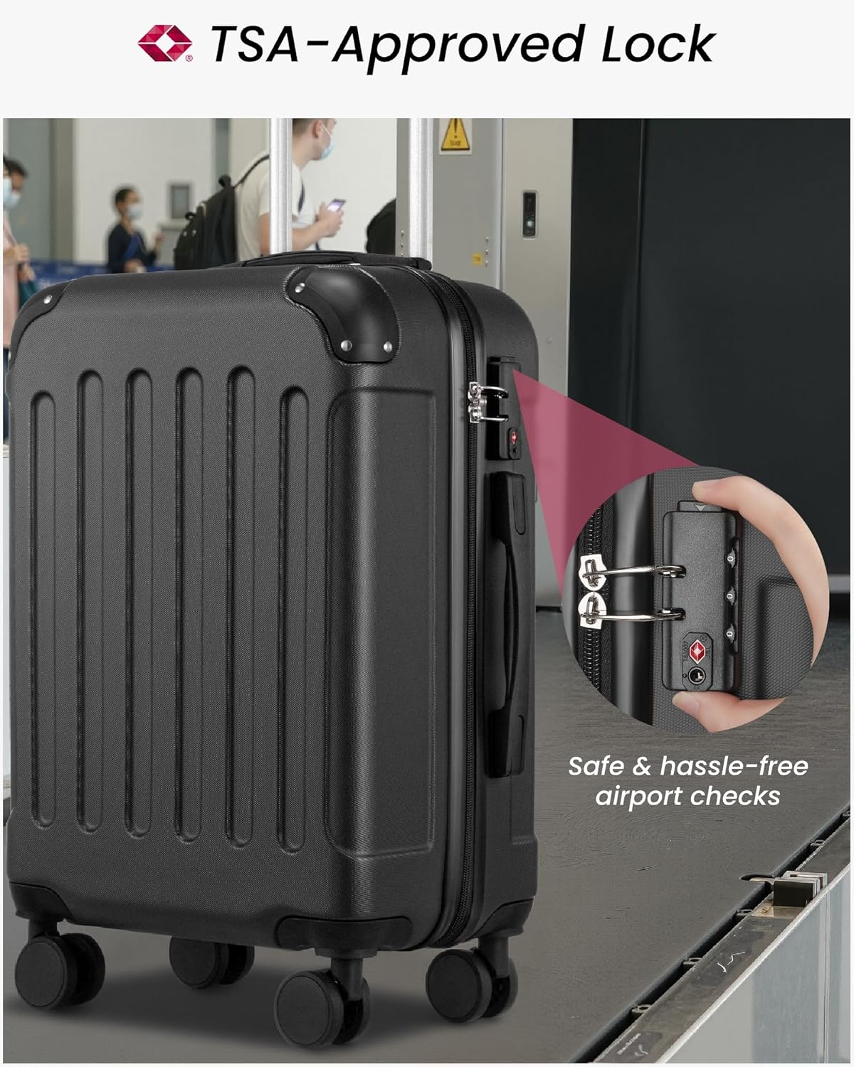 Luggage Sets 5 Piece, Hardside Suitcase with Wheels, TSA Approved, Blue