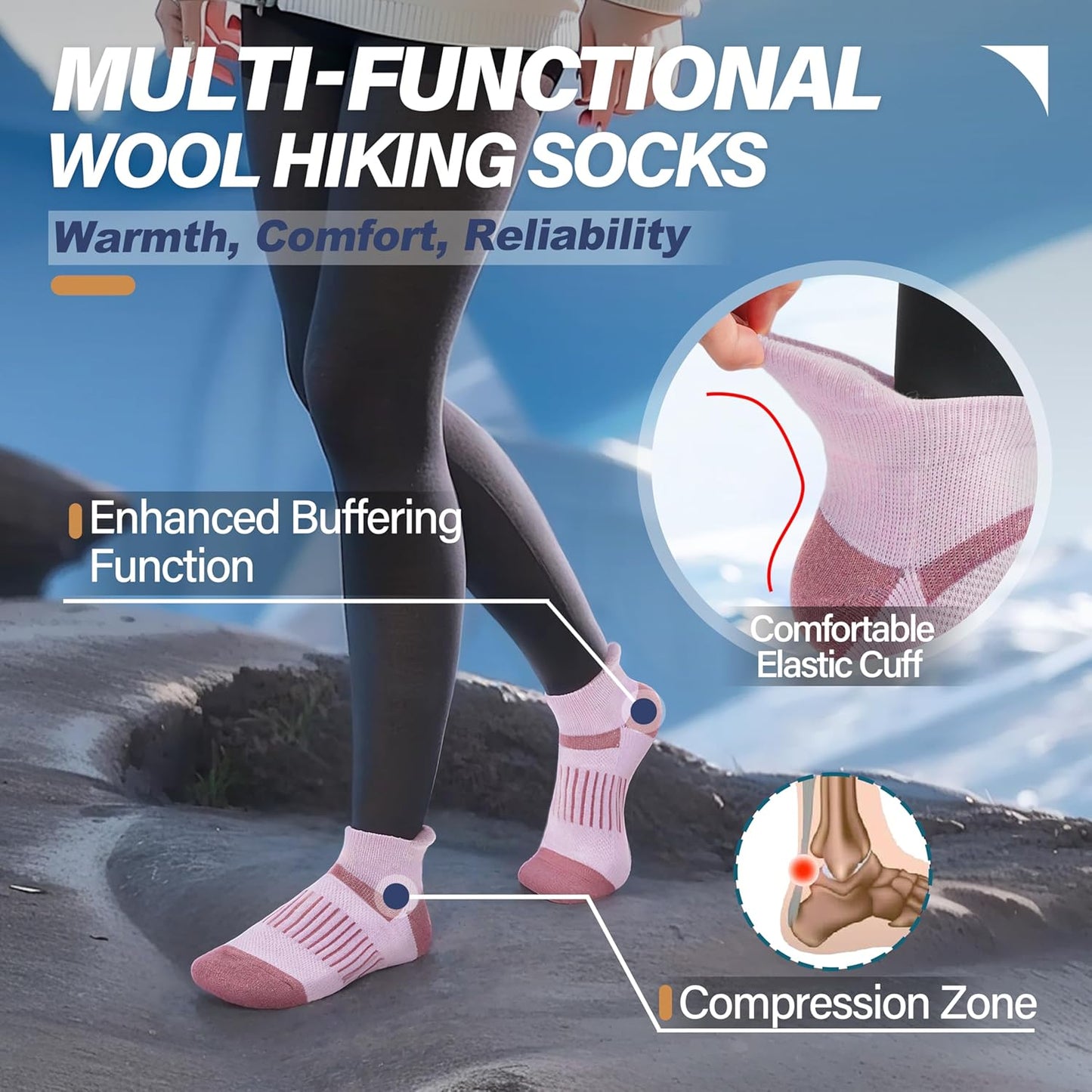 6 Pairs Merino Wool Ankle Running Hiking Socks Compression Support Breathable Thick Cushion No Show Socks for Women Men