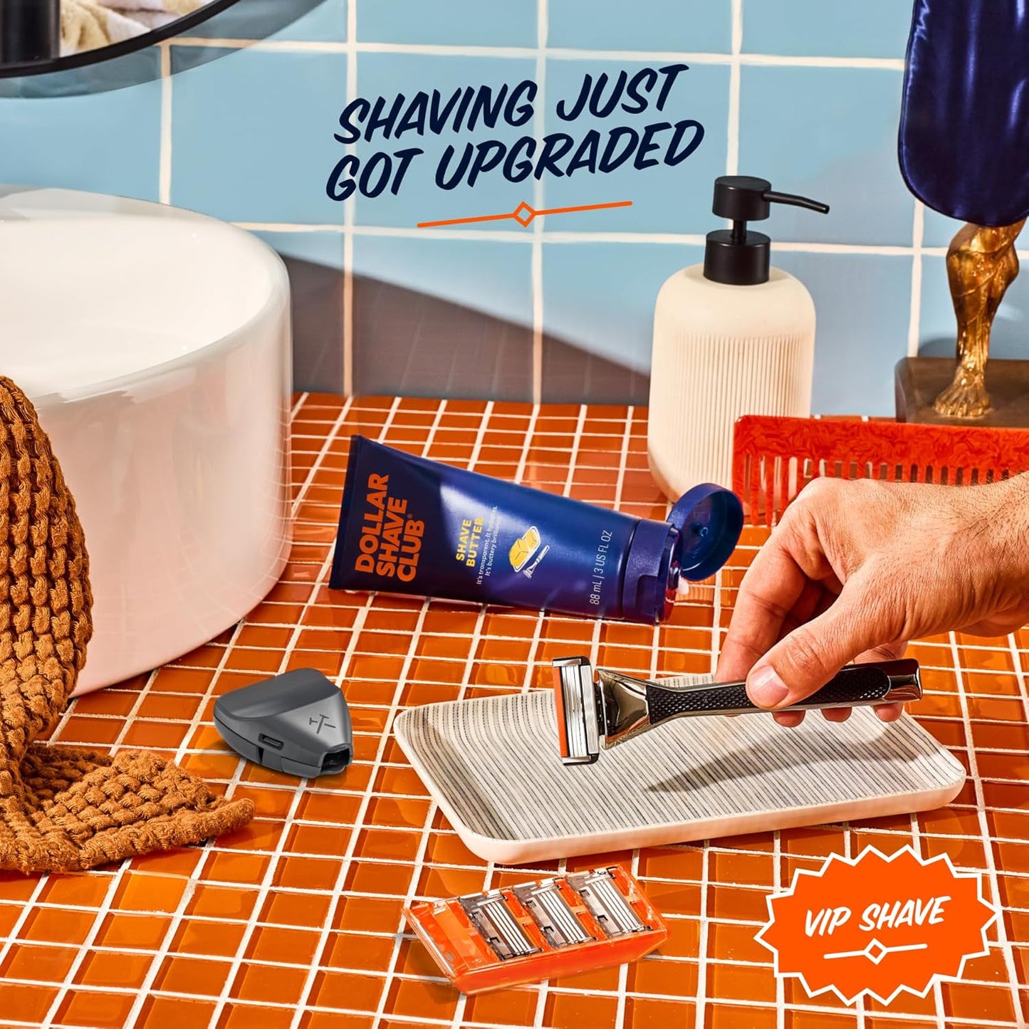 Dollar Shave Club | The VIP Shave Set | 4 Swift Rinse Refill Cartridges, 1 Heavy Metal Handle, 1 Shave Butter 3 ounce, 1 Razor Cover, Razors for Men