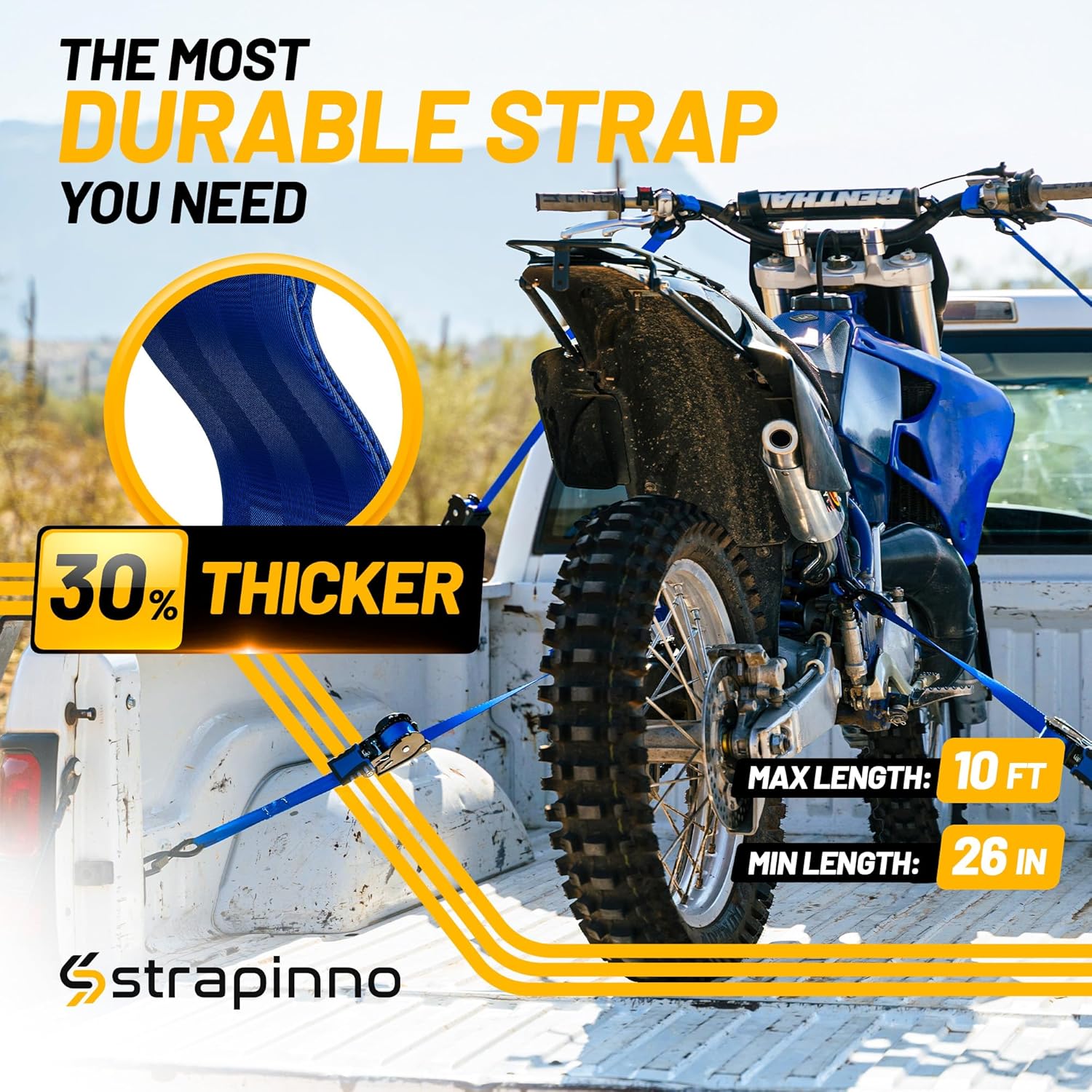Strapinno Retractable Ratchet Straps 1 in x 10 ft, Secure Tie-Downs with Rubber-Coated Steel