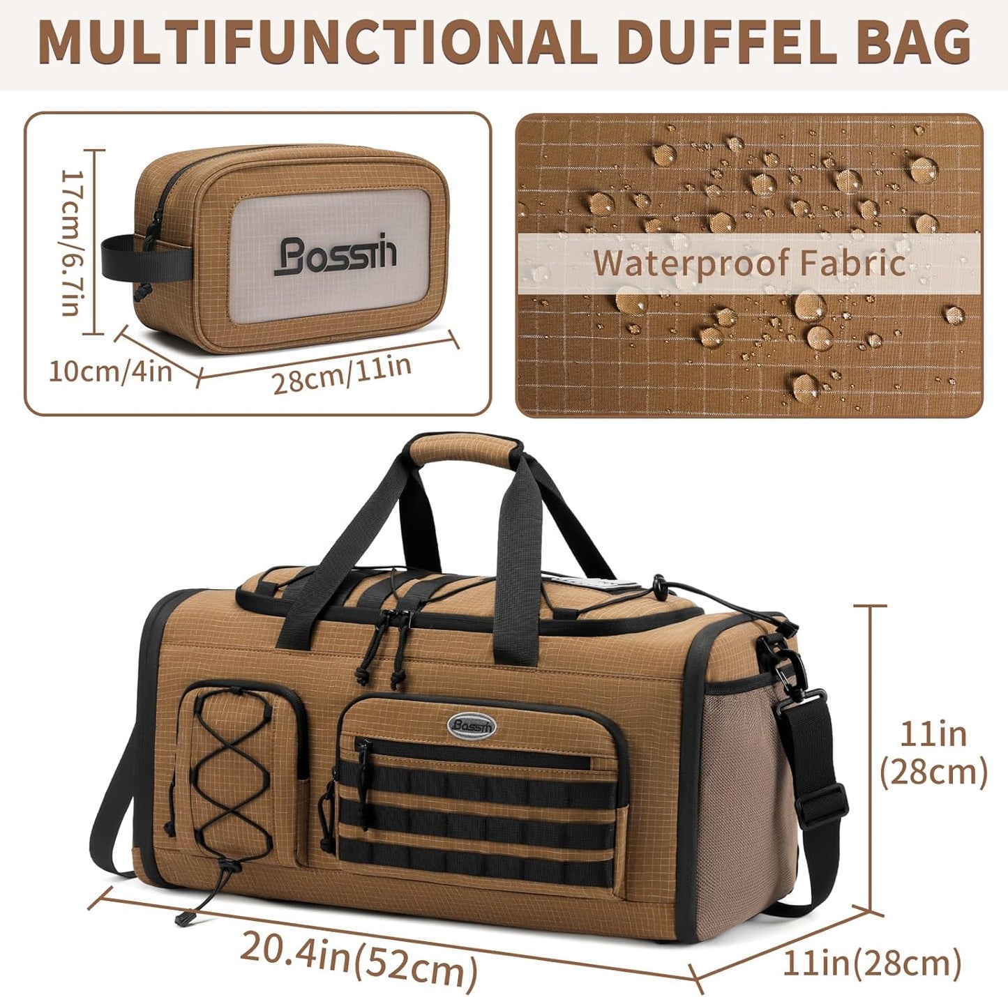 Bosstin Gym Bag for Men & Women,45L Travel Duffle Sports Duffel Bag Gym Weekender Overnight