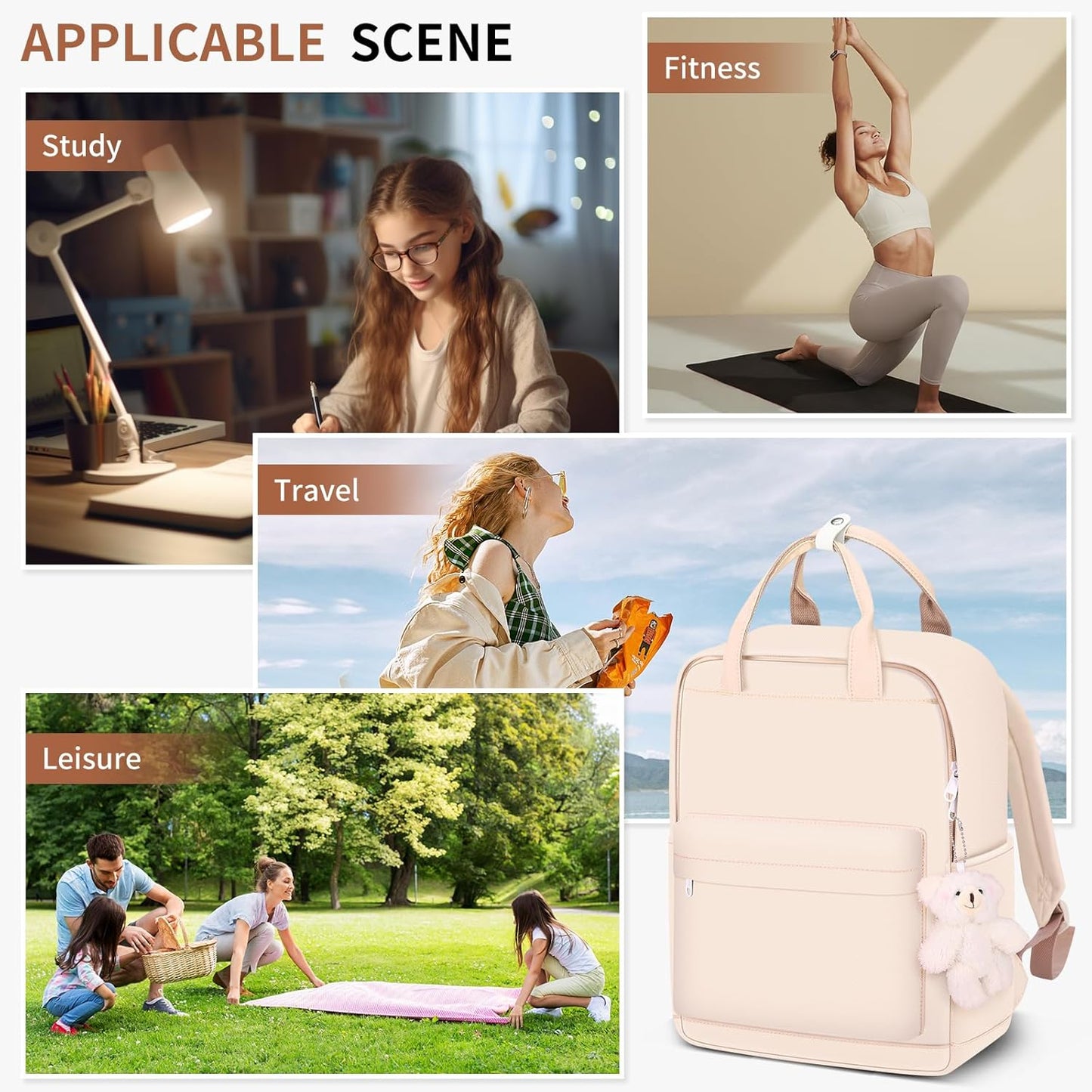 Backpack Casual Cute Lightweight Daypack Water Resistant College Kawaii Backpack for Teen Girls(BP23ST1-white)