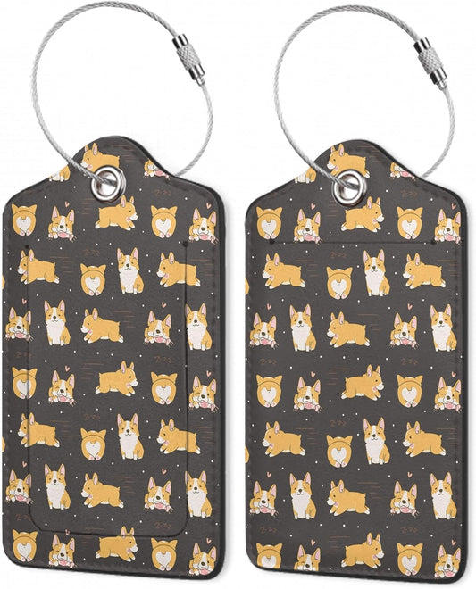 2Pcs Luggage Tag for Suitcase Funny Corgi Dog Cute Suitcase Tag with Privacy Flap & Name ID Label & Metal Loop,Travel Bag Luggage Tags for Women