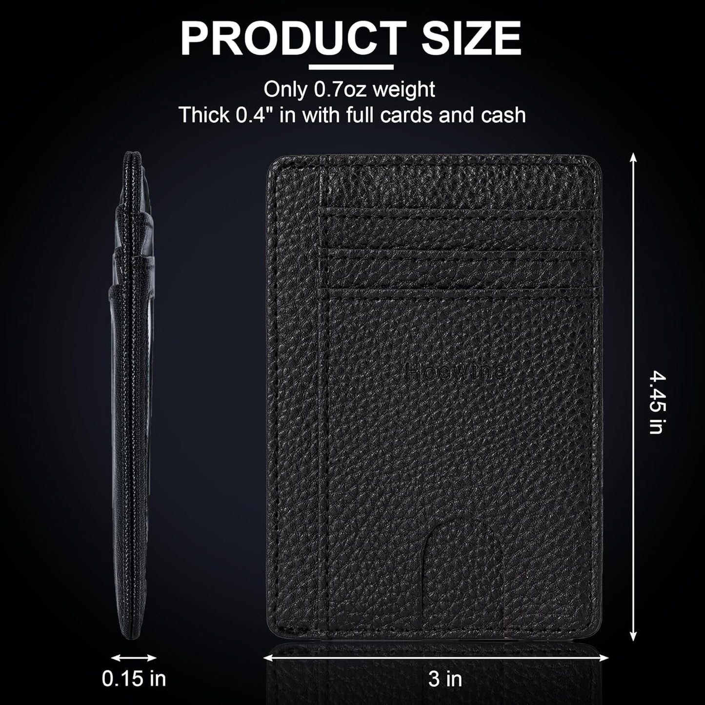 Hoewina Slim Wallet for Men, Credit Card Holder Wallet, Minimalist Design - RFID Blocking Front Pocket Leather Thin Wallet for Men and Women(Lichee Black)