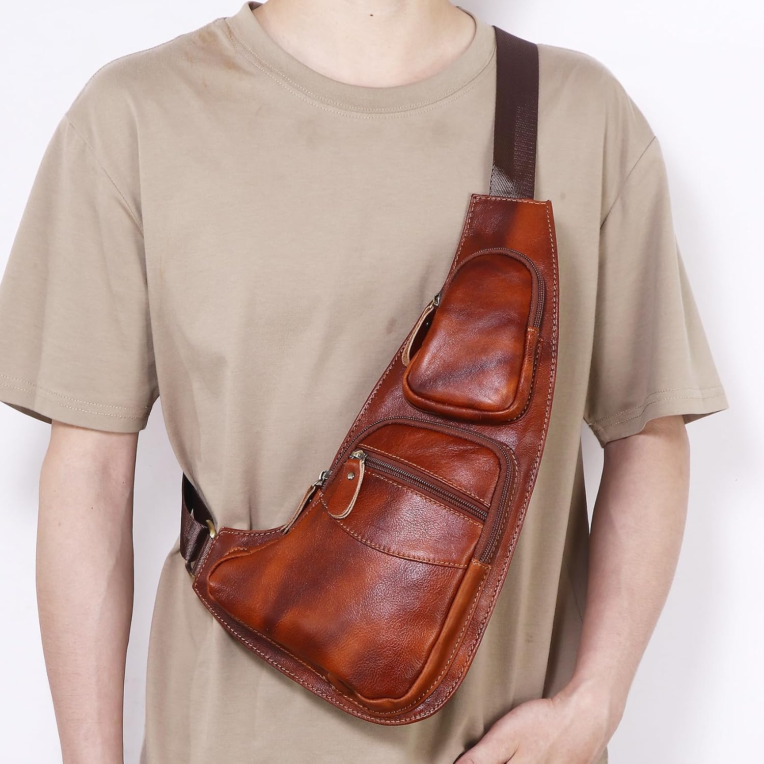 Genuine Leather Sling Bag for Men Women Backpack Chest Shoulder Satchel Crossbody Bags Casual