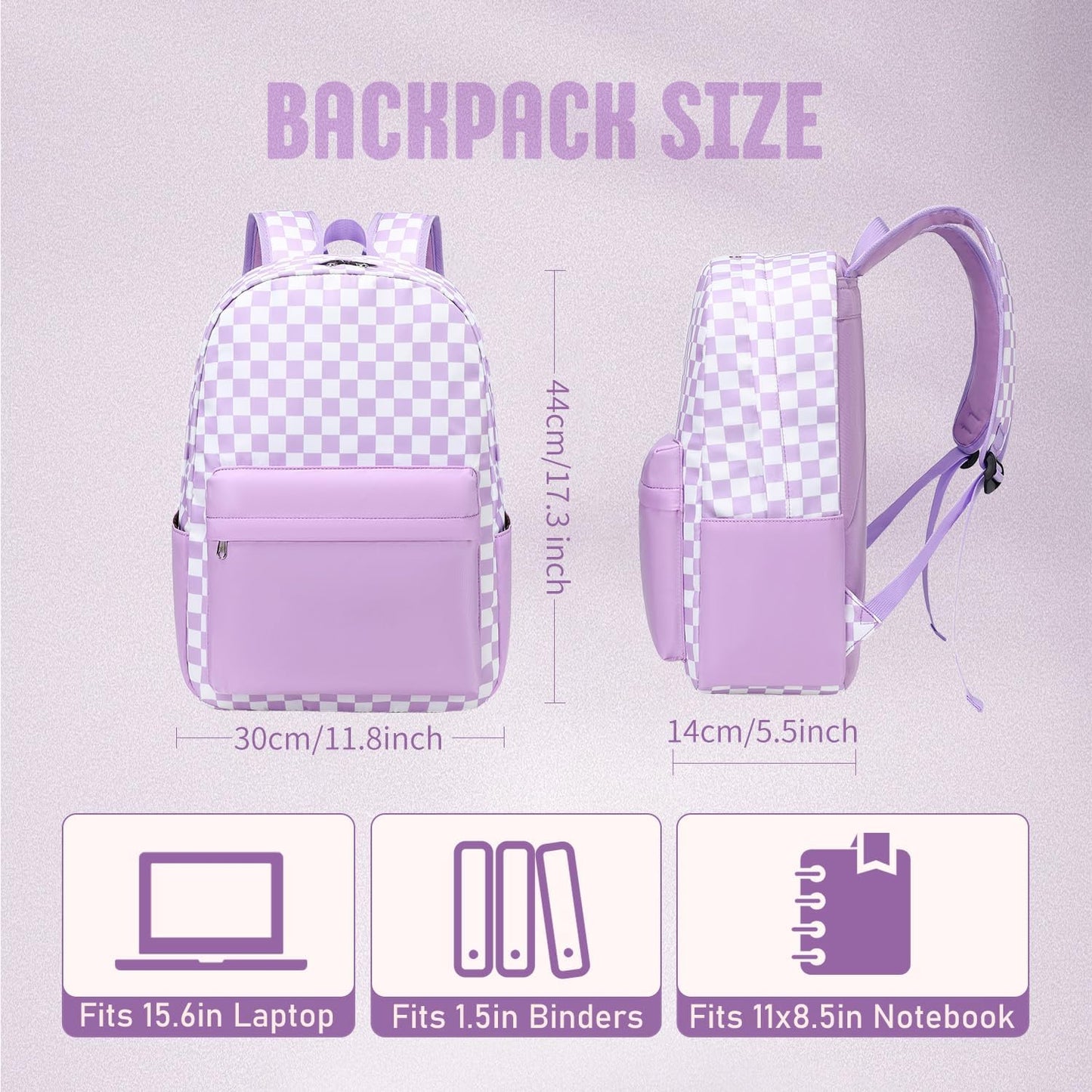 Checkered Backpack - School Backpack for Kids, Large Capacity, Waterproof, Lightweight, Black