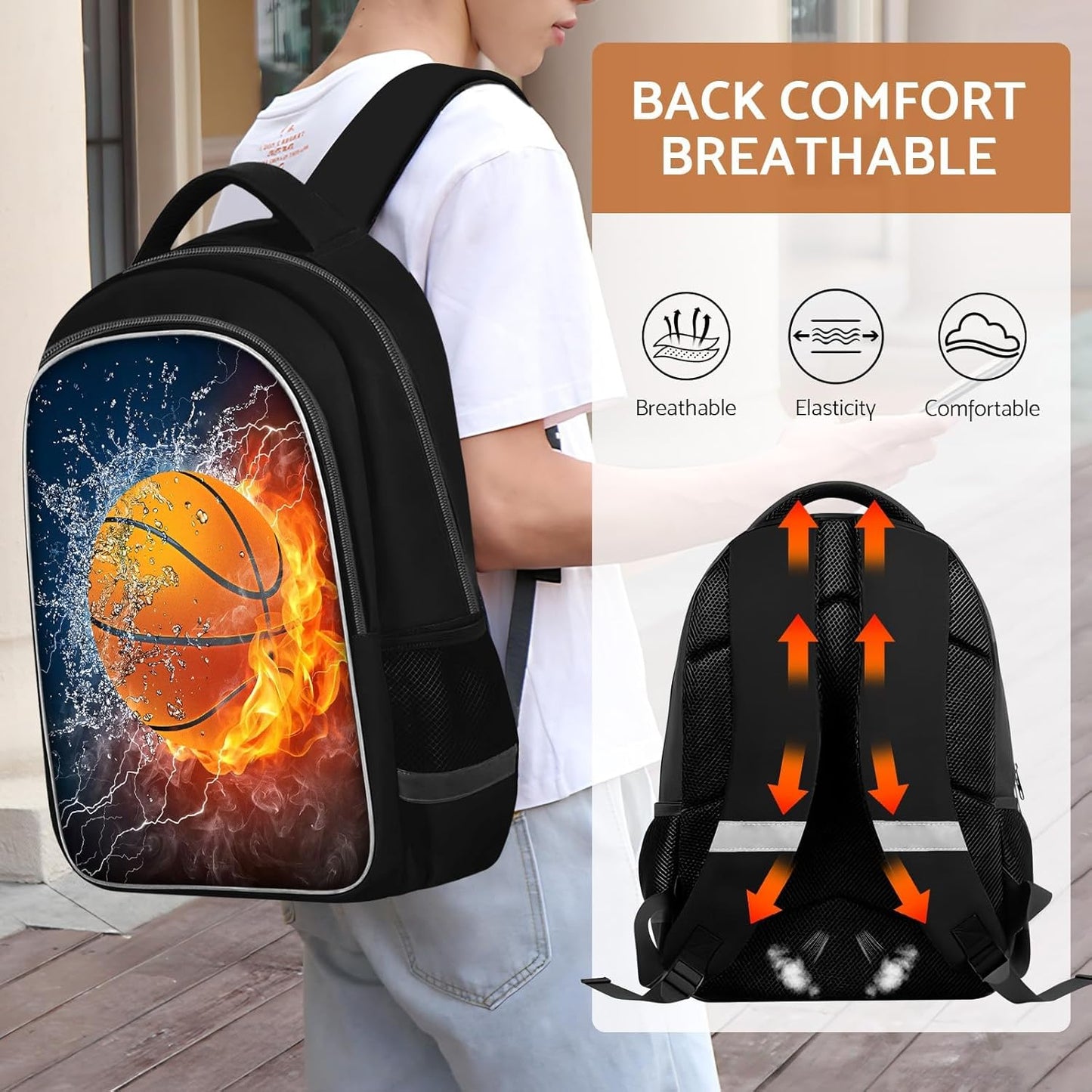 School Backpack for Boys - Basketball Boys Backpack for Kids Children Elementary Middle School - 17 Inch Sport Bookbag Travel Back Pack for Ages 6-14
