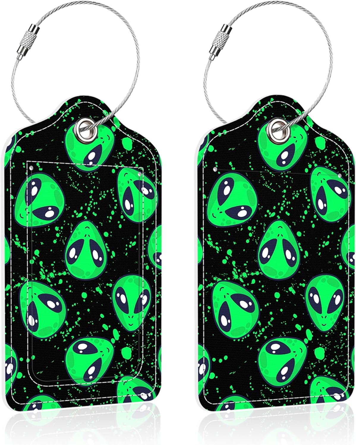 2 Pack Luggage Tag for Suitcase,Alien PU Leather Suitcase Tags Identifiers with Privacy Name Address Labels and Steel Loop for Women Men Travel