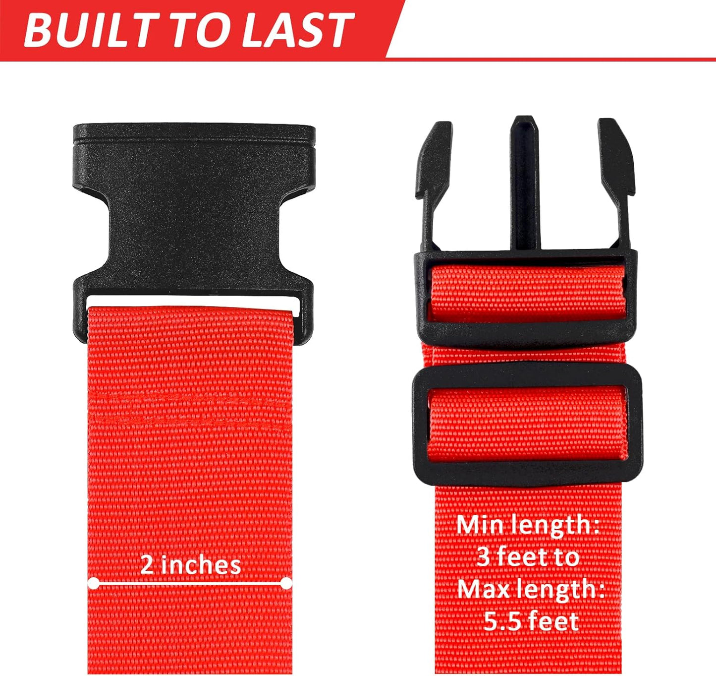 vivinin 4 Pack Luggage Straps, Luggage Belt with Buckle Closure, Adjustable Luggage Belt for Travel Bag Closure, Luggage Security (Red)