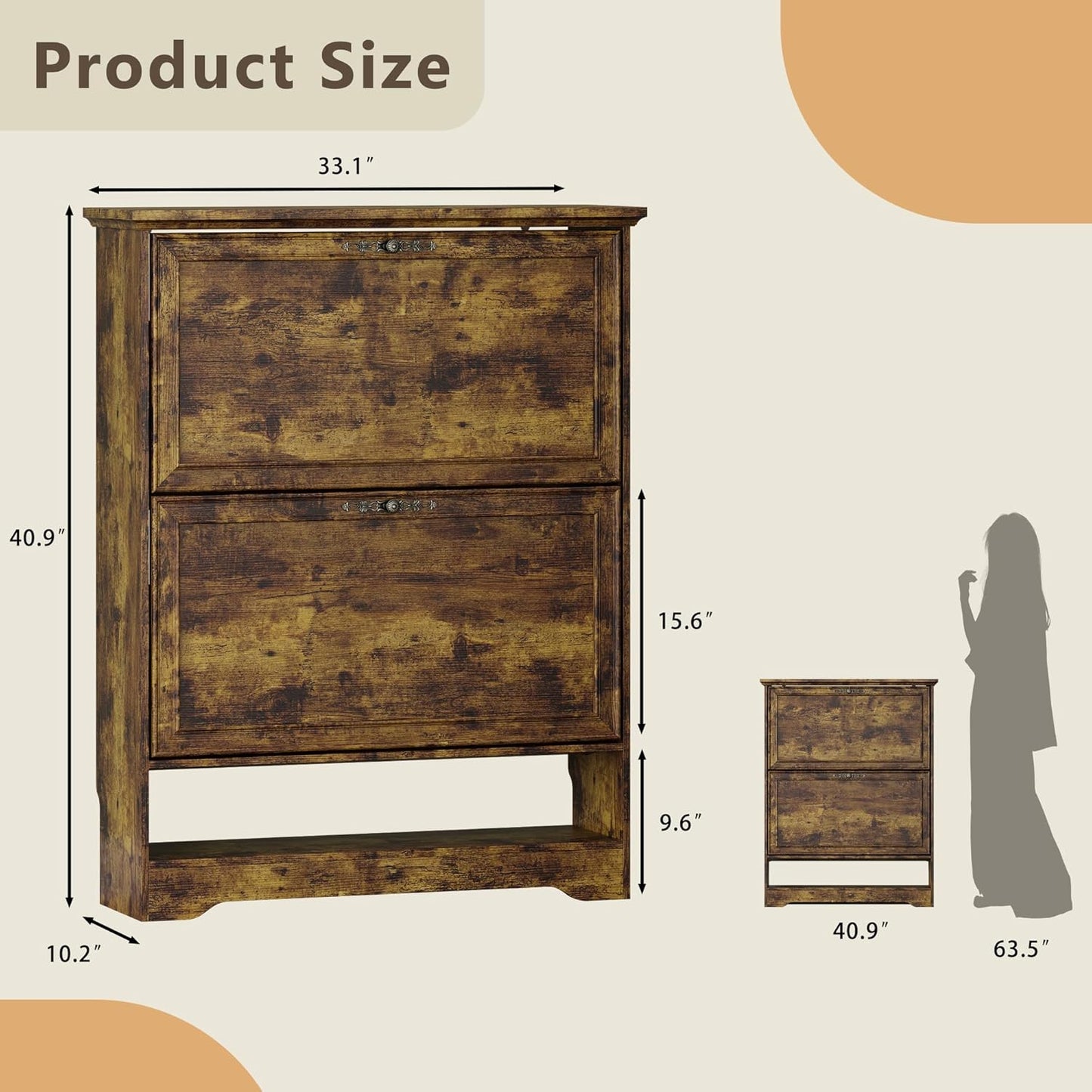 Shoe Cabinet for Entryway, Slim Shoe Storage Cabinet with Adjustable Shelves, Wooden Rack and Organizer for Small Spaces, Closet, Foyer, Hallway