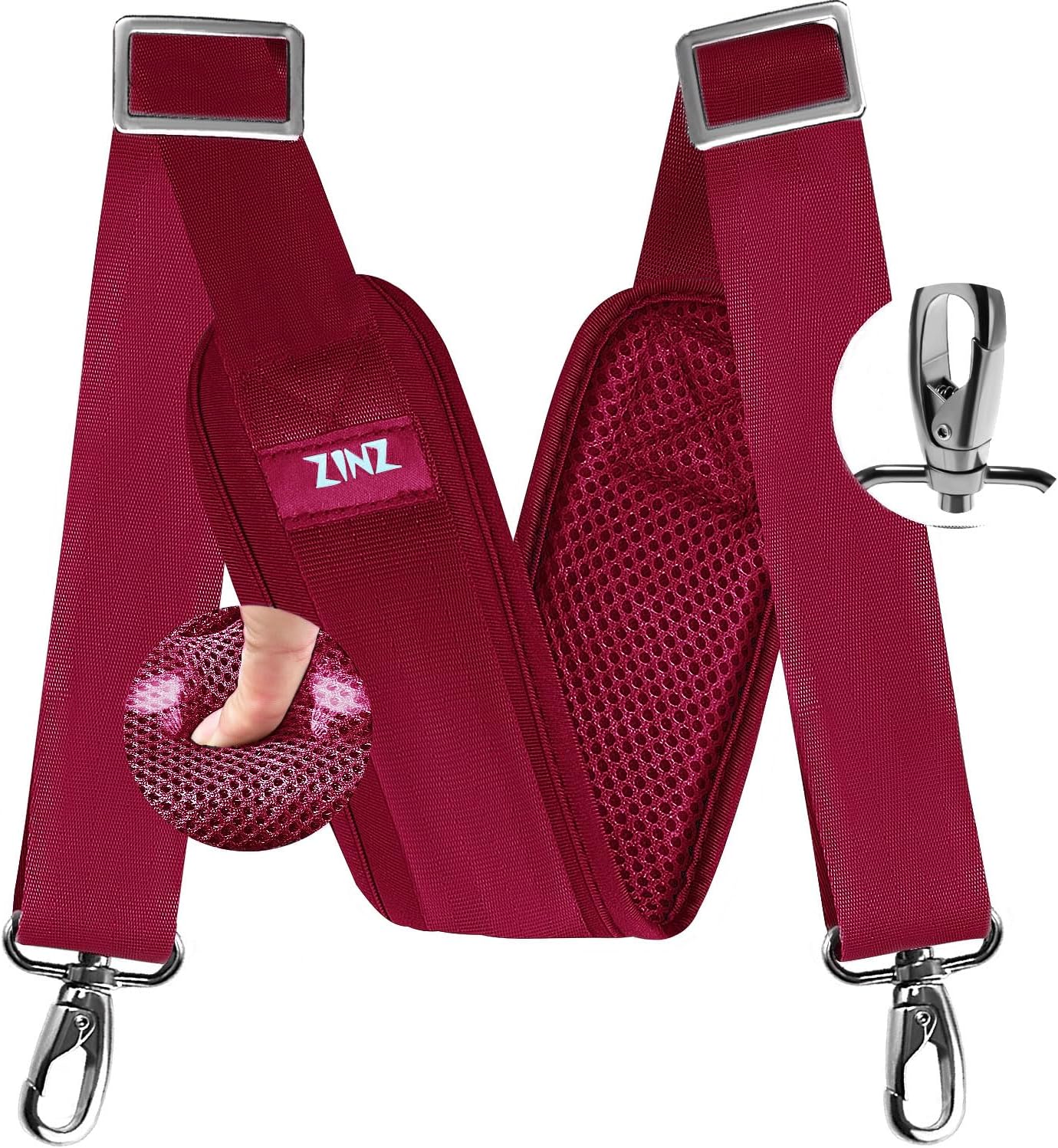 ZINZ 77 Inch Shoulder Strap Univesal Bag Strap with Fixed Pad Ultra Thick Plus Long & Breathable Cushion, Replacement Strap for Bags,Red