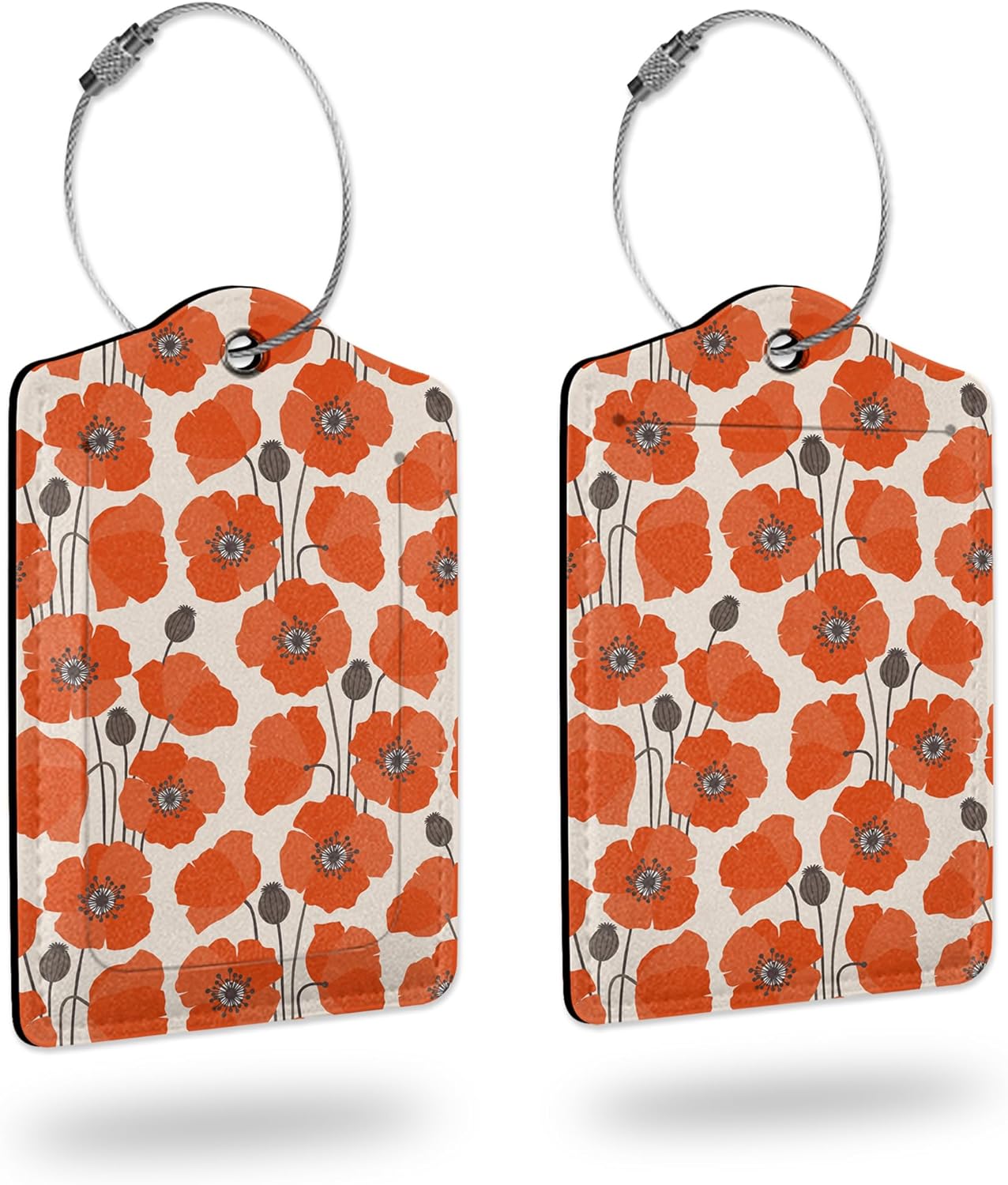 2 Pack Luggage Tag for Suitcases,Vintage Poppy Flower PU Leather Bag Travel Suitcase ID Identifier Baggage Tags for Women Men Travel