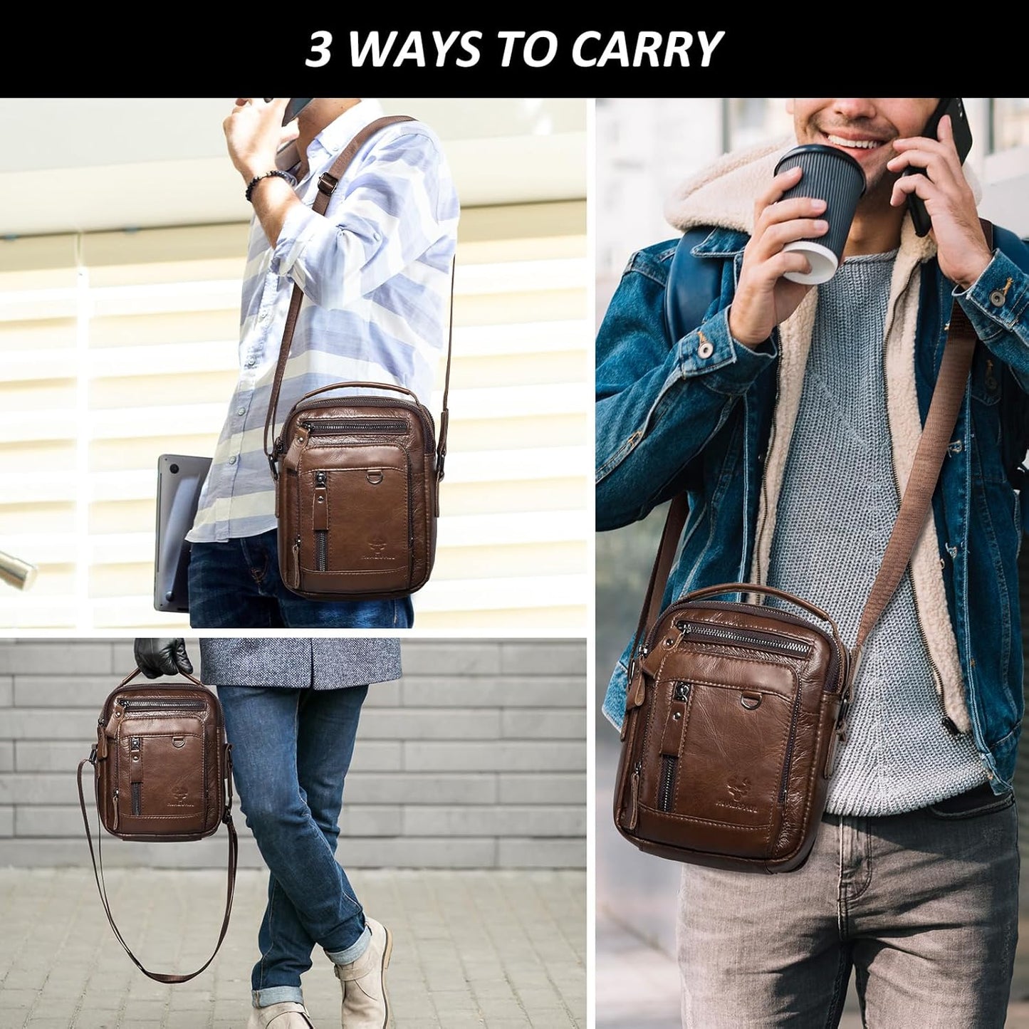 Messenger Bag for Men, Man Bag Genuine Leather Crossbody Shoulder Bag Handbag Satchel Bags for Work Travel