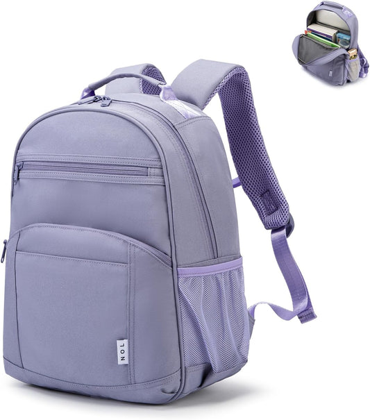 NOL Natural Organic Lifestyle Kids Backpack, School Backpacks for Teens Girls Boys, School Bookbag with Pencil Bag & Reflective Stripe for Elementary School - Light purple