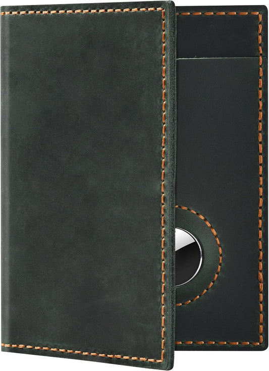 Passport Holder for Travel, Airtag Genuine Leather Passport Holder, Passport Cover Wallet Case for Women Men, Travel Essentials Gift, Green