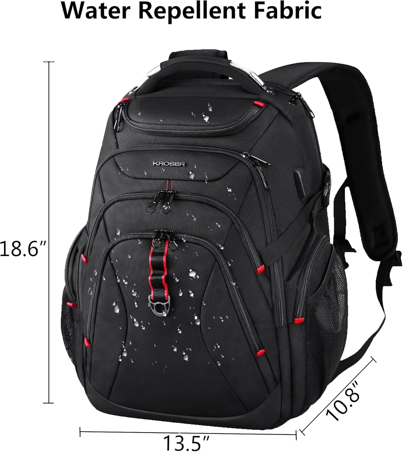 KROSER Travel Laptop Backpack 17.3 Inch XL Computer Backpack with Hard Shell Saferoom RFID Pockets Water-Repellent Business College Daypack Stylish Bag for Men/Women-Black