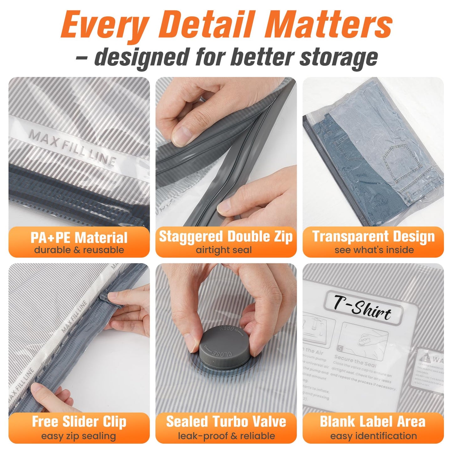 15 Pack Vacuum Storage Bags for Travel with Cordless Pump, Space Saver Bags for Clothes