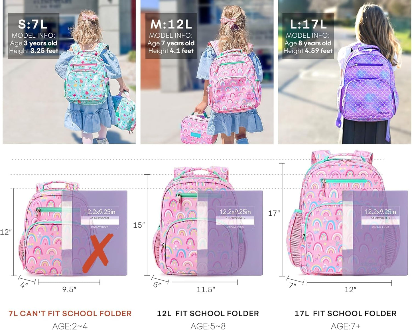 mibasies Girls Backpack 5-8: Lightweight Kids Backpacks for Girls - Girl Bookbag for Elementary