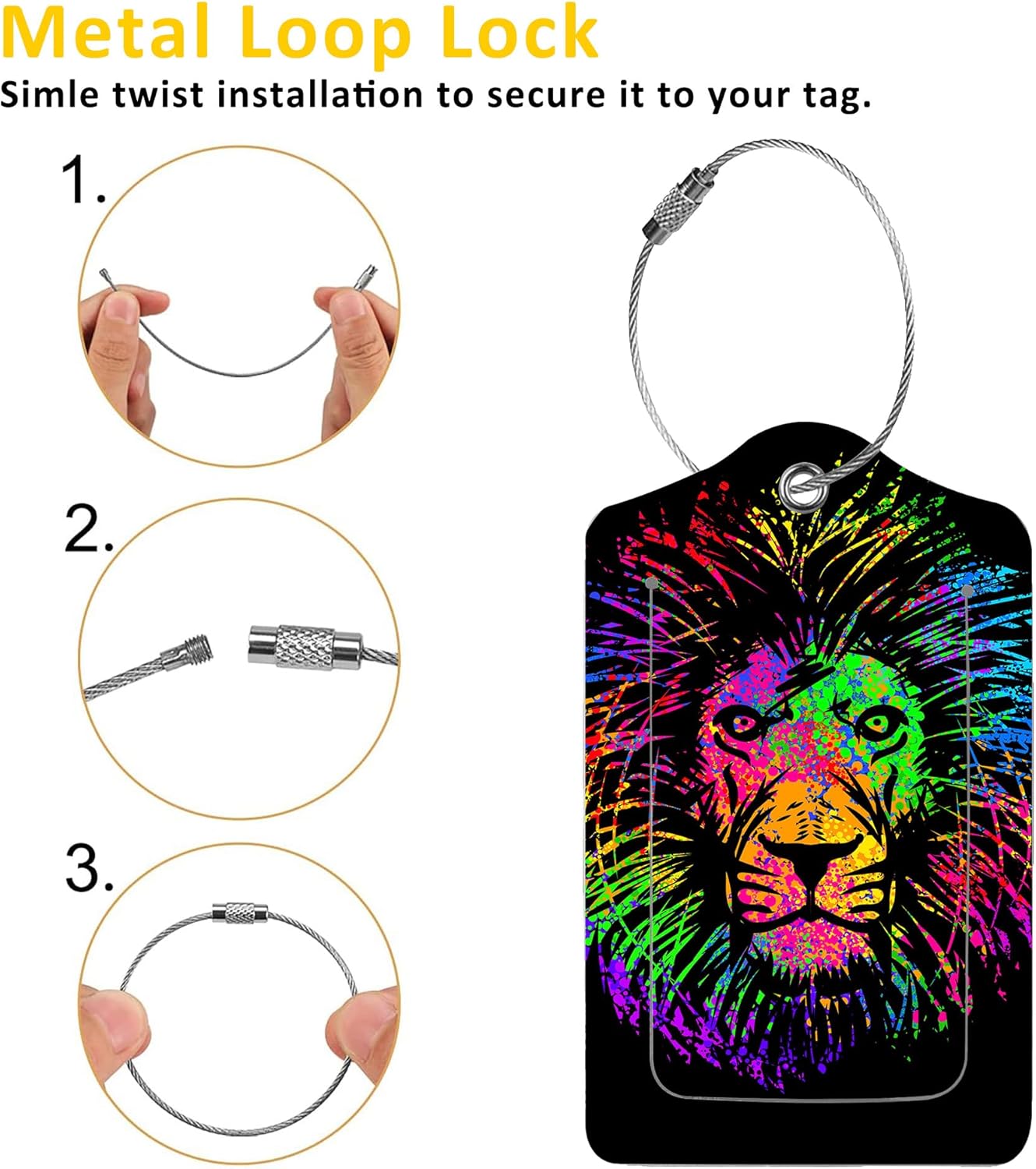 2 Pack Luggage Tags for Suitcases,Abstract Isolated Lion Luggage Tag,PU Leather Id Label Luggage Tags with Stainless Steel Loop and Privacy Cover for Women Men Teens Travel
