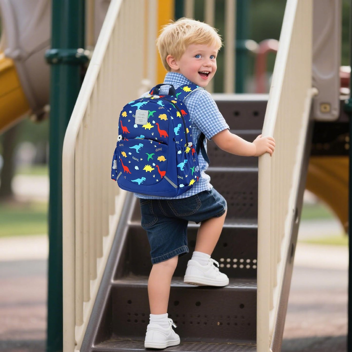CAMTOP Toddler Backpack for Boys Girls 2-4, Kids Backpacks for Kindergarten Preschool, 12" H Small Bookbag for Daycare Travel (Dinosaur Blue)