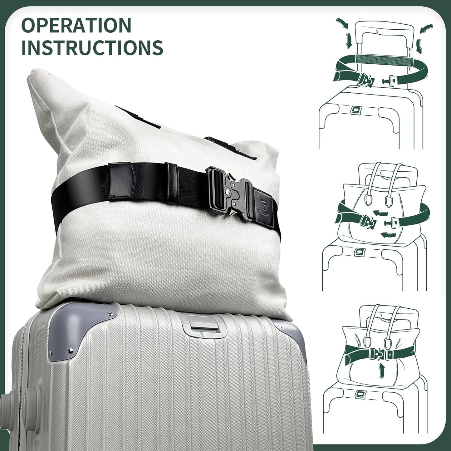 Luggage Straps for Carry On, Vethers Add a Bag Travel Belt, Hands Free Luggage Helper, Adjustable and Stylish Belt with Metal Buckles for Second Bag, Tote, Airport Travel Accessory (Jet)