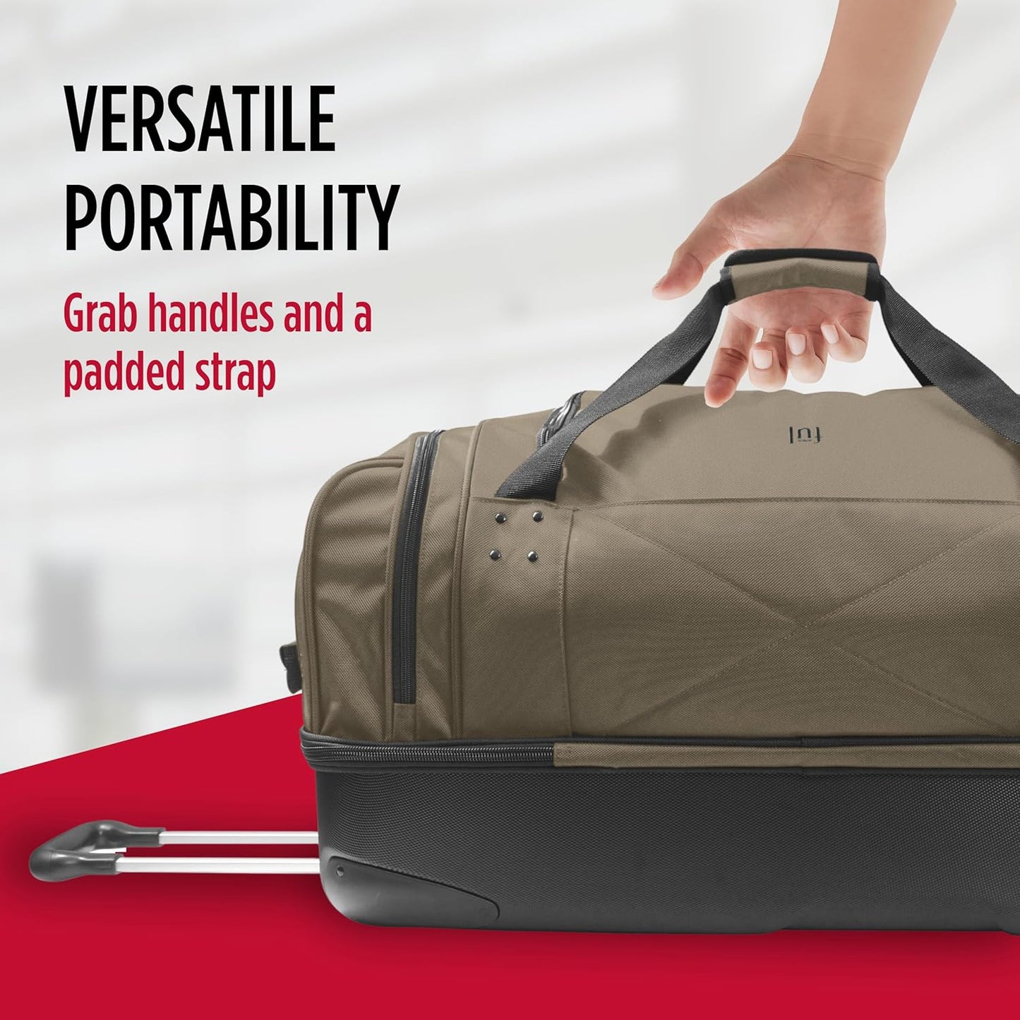 FUL Workhorse 30 Inch Rolling Duffel Bag, Checked Travel Luggage with Hardshell Base and Wheels