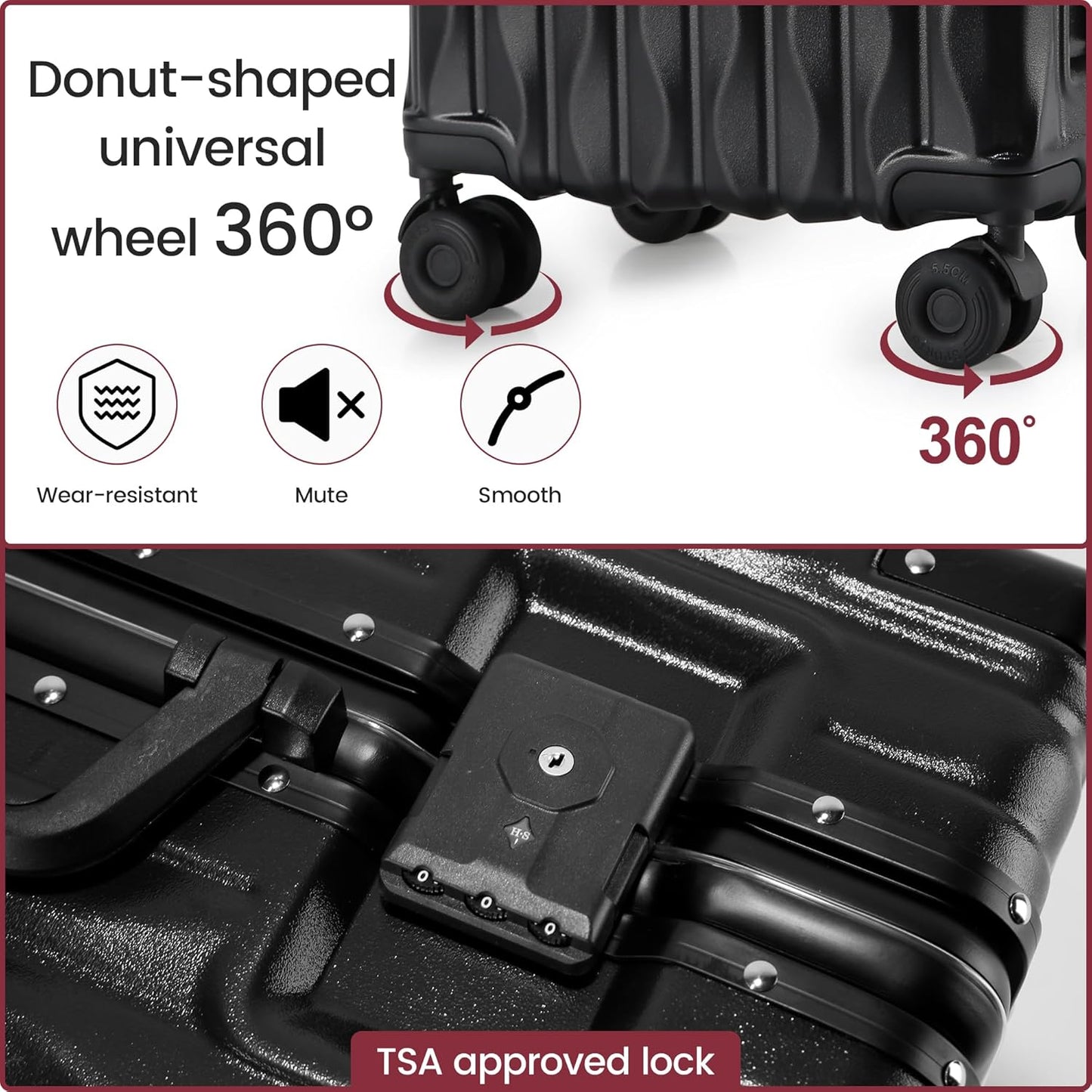 20 Inch Carry On Luggage with Spinner Wheels,Lightweight Travel Luggage Airline Approved for Men Women, Black