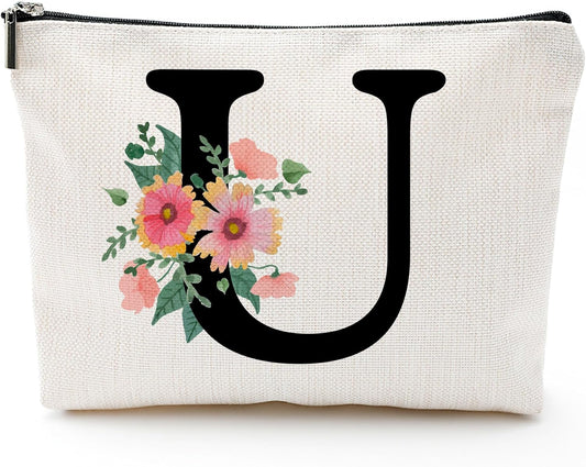 Personalized Letter U Makeup Bag for Women, Birthday Gifts for Mom, Small Zipper Pouch for Purse, Christmas Bridesmaid Friendship Gifts for Sister Daughter, Girls Weekend Gifts for Women-A21